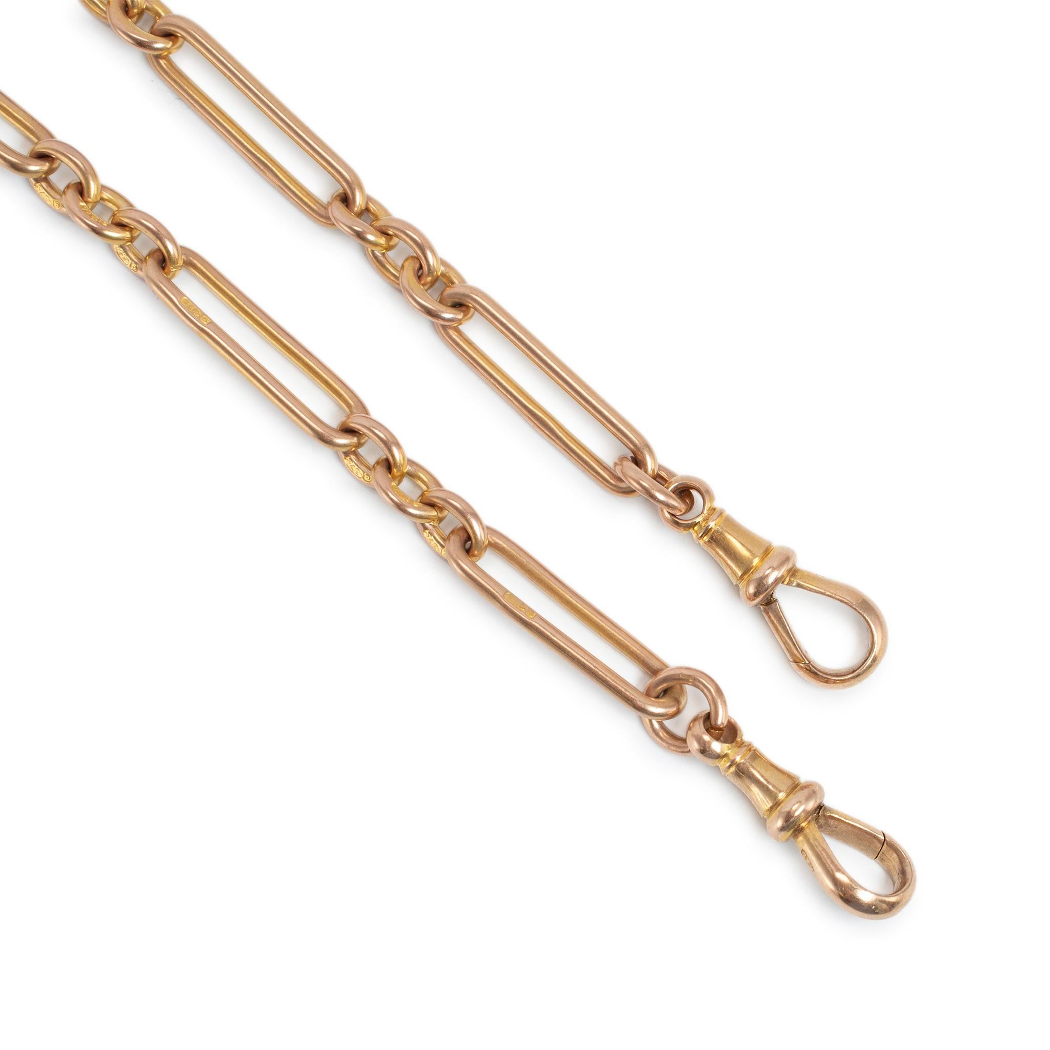 Antique Victorian 9K 375 Gold Watch Chain Paper Clip Link Necklace Pour femmes en vente