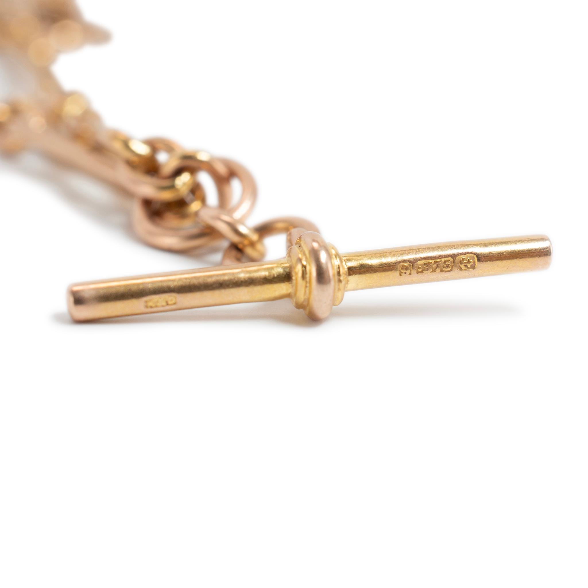 Antica collana vittoriana di orologi a catena in oro 9K 375 con clip di carta A Link in vendita 2