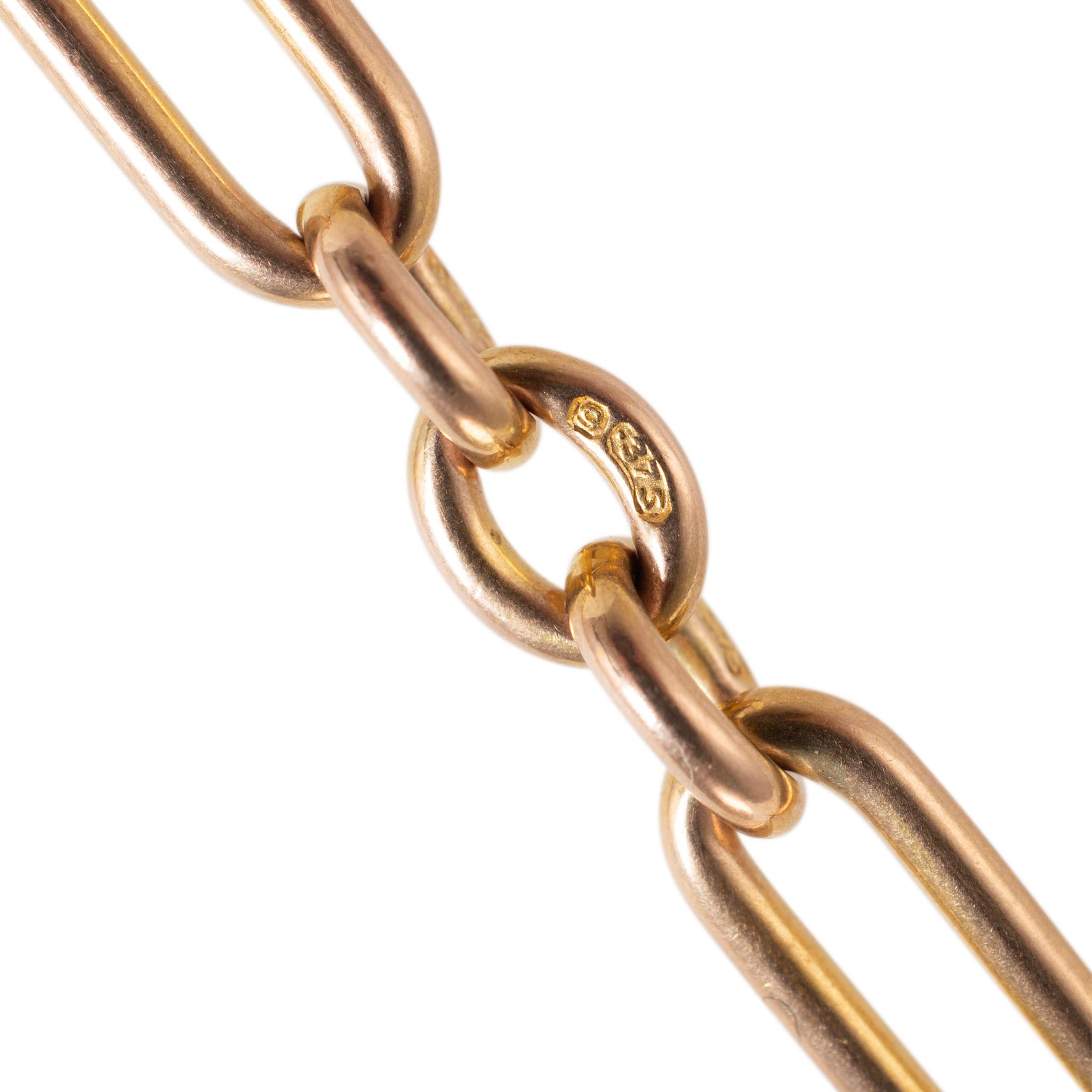 Antique Victorian 9K 375 Gold Watch Chain Paper Clip Link Necklace en vente 3