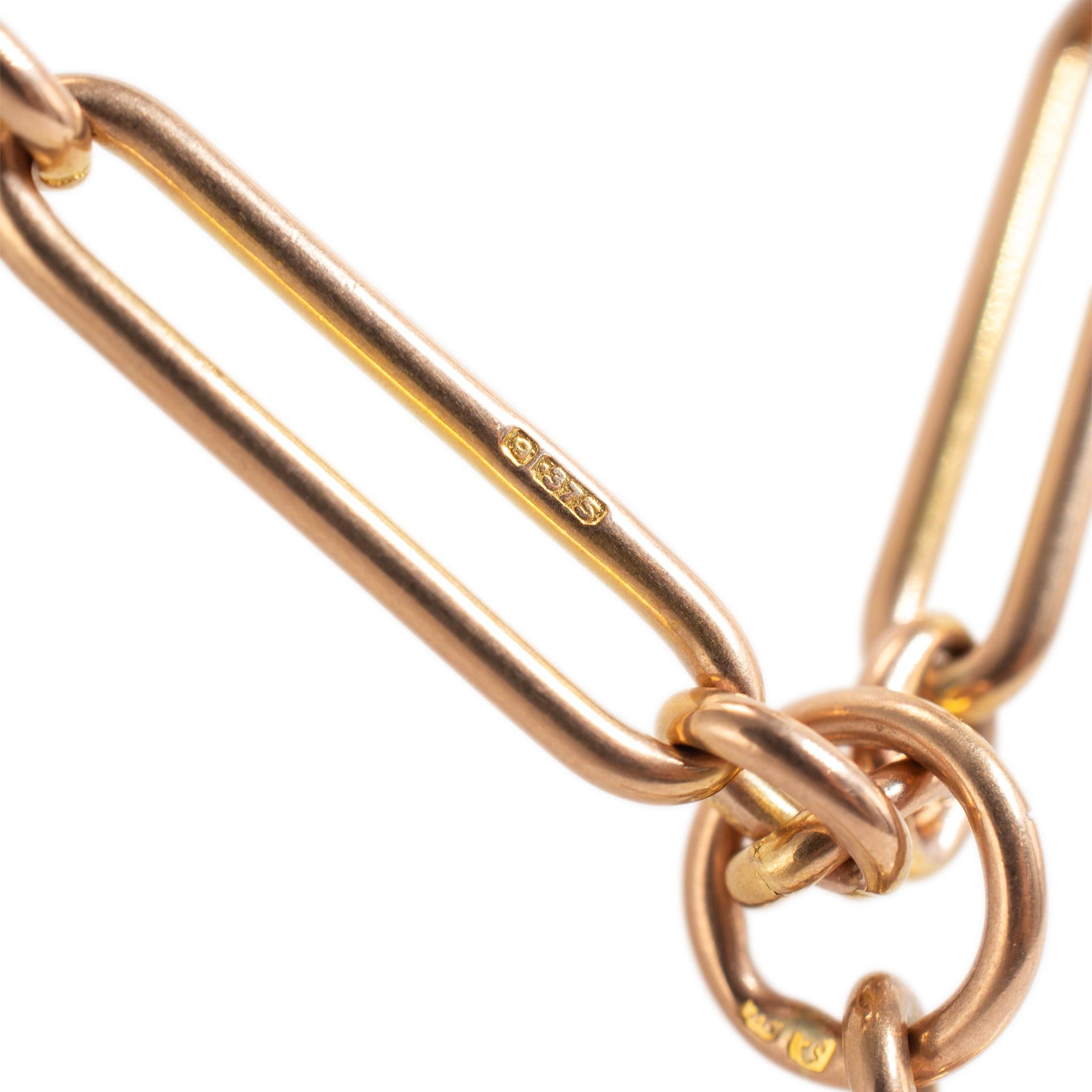 Antique Victorian 9K 375 Gold Watch Chain Paper Clip Link Necklace en vente 4