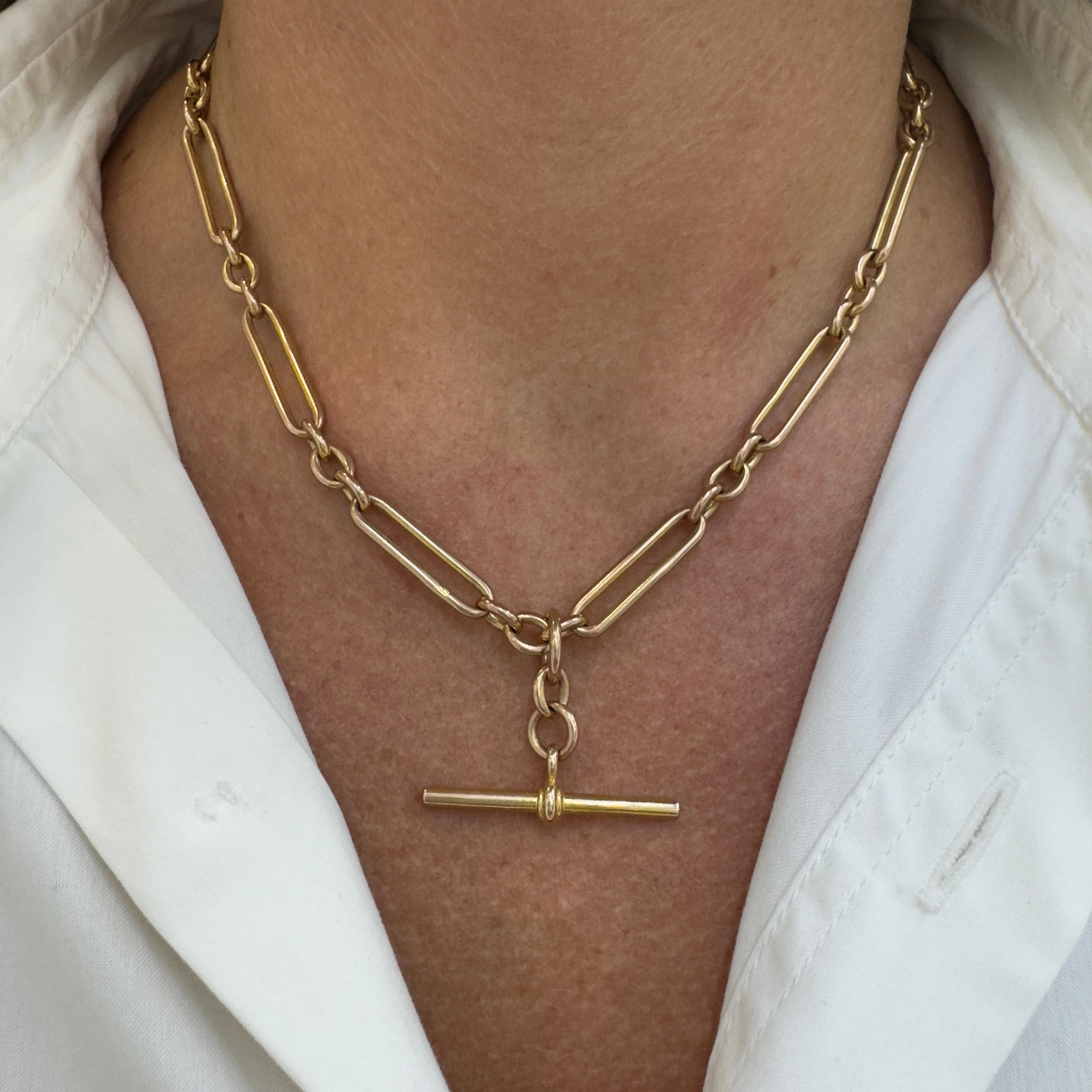 Antique Victorian 9K 375 Gold Watch Chain Paper Clip Link Necklace en vente 5