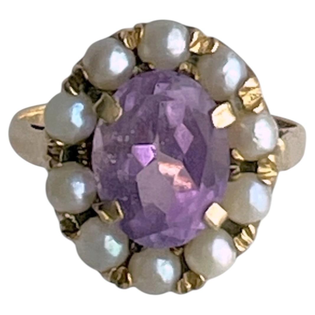 Antiker viktorianischer 9K Gold Amethyst und Saatperlen Cluster Ring, England