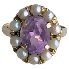 Antiker viktorianischer 9K Gold Amethyst und Saatperlen Cluster Ring, England, ca. 1
