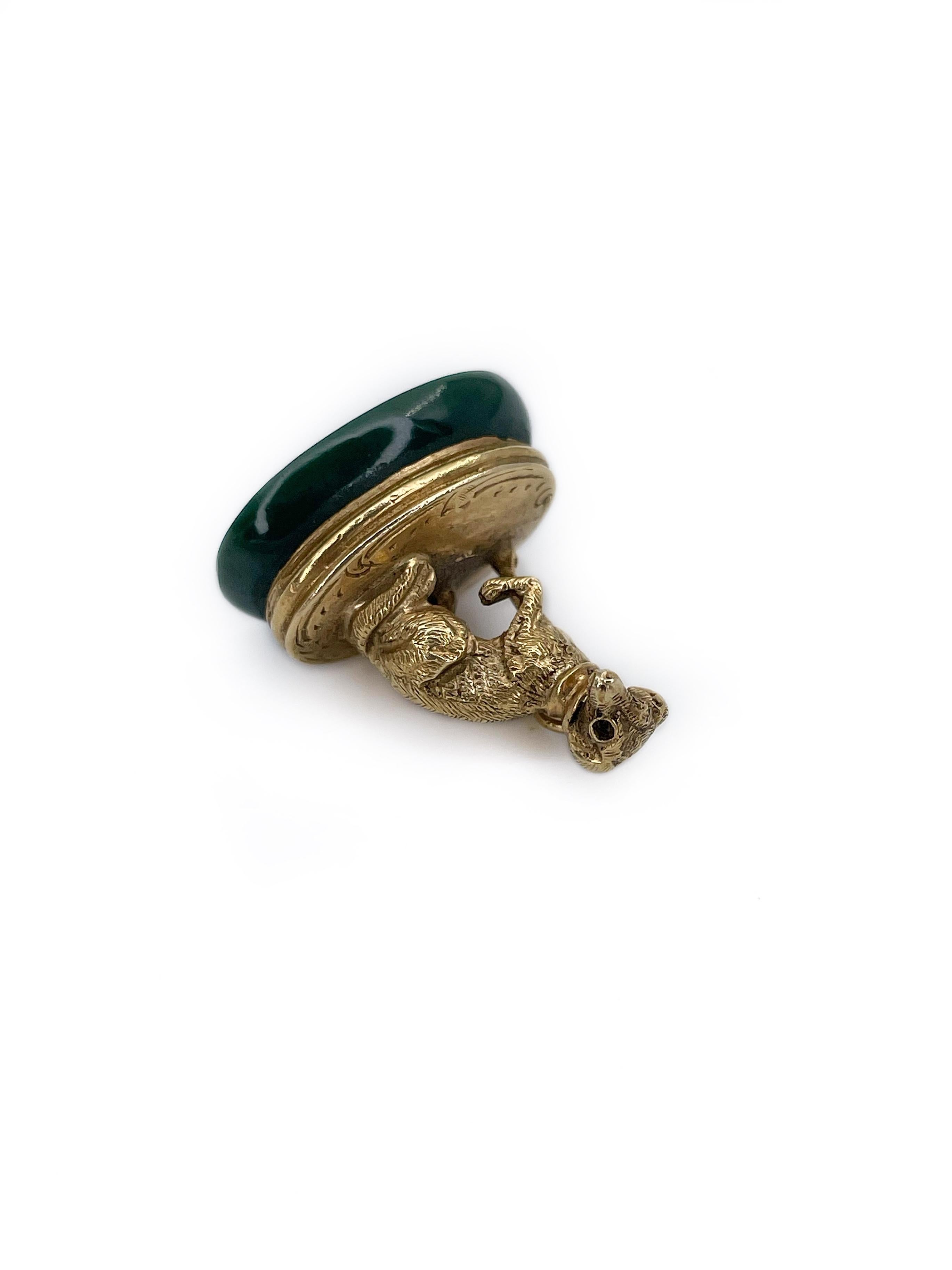 Pendentif ancien victorien en or 14 carats avec figurine de chien en forme de héliotrope et sceau à fermoir 2