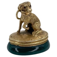 Antique Victorian 14 Karat Gold Heliotrope Figural Dog Watch Fob Seal Pendant