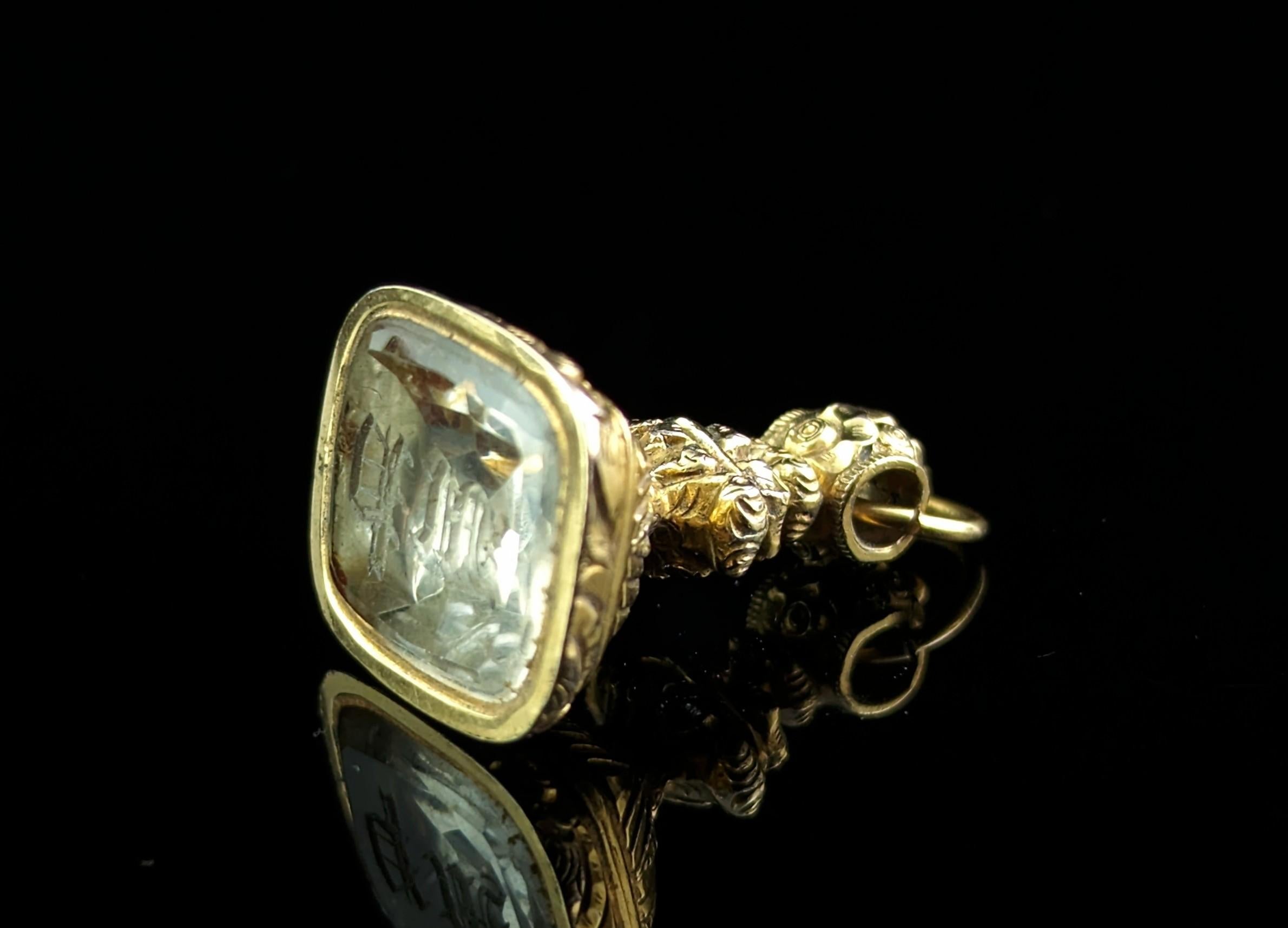 Antique Victorian 9k gold cased seal fob pendant, Quartz, MP initials  5