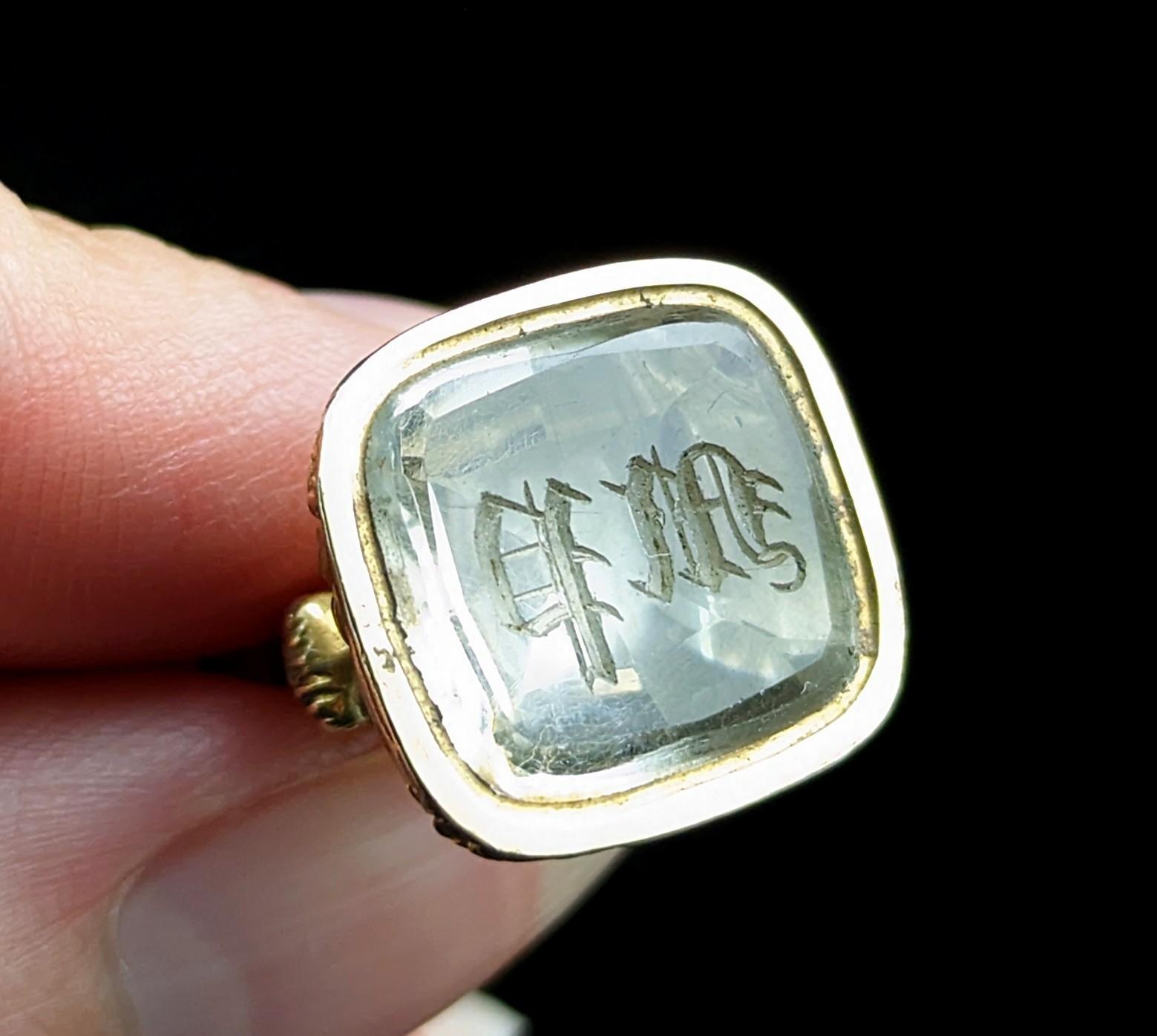 Antique Victorian 9k gold cased seal fob pendant, Quartz, MP initials  1