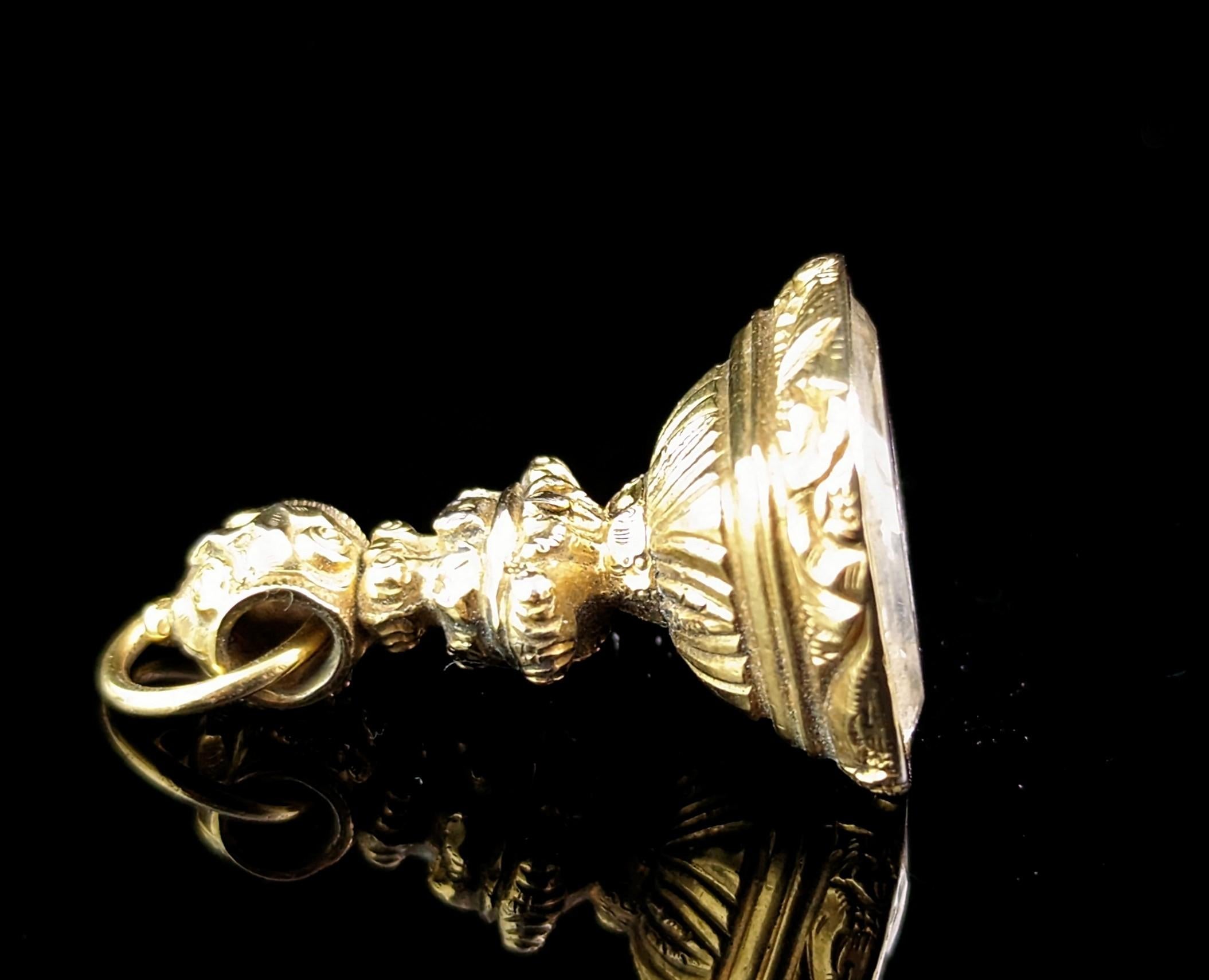 Antique Victorian 9k gold cased seal fob pendant, Quartz, MP initials  2