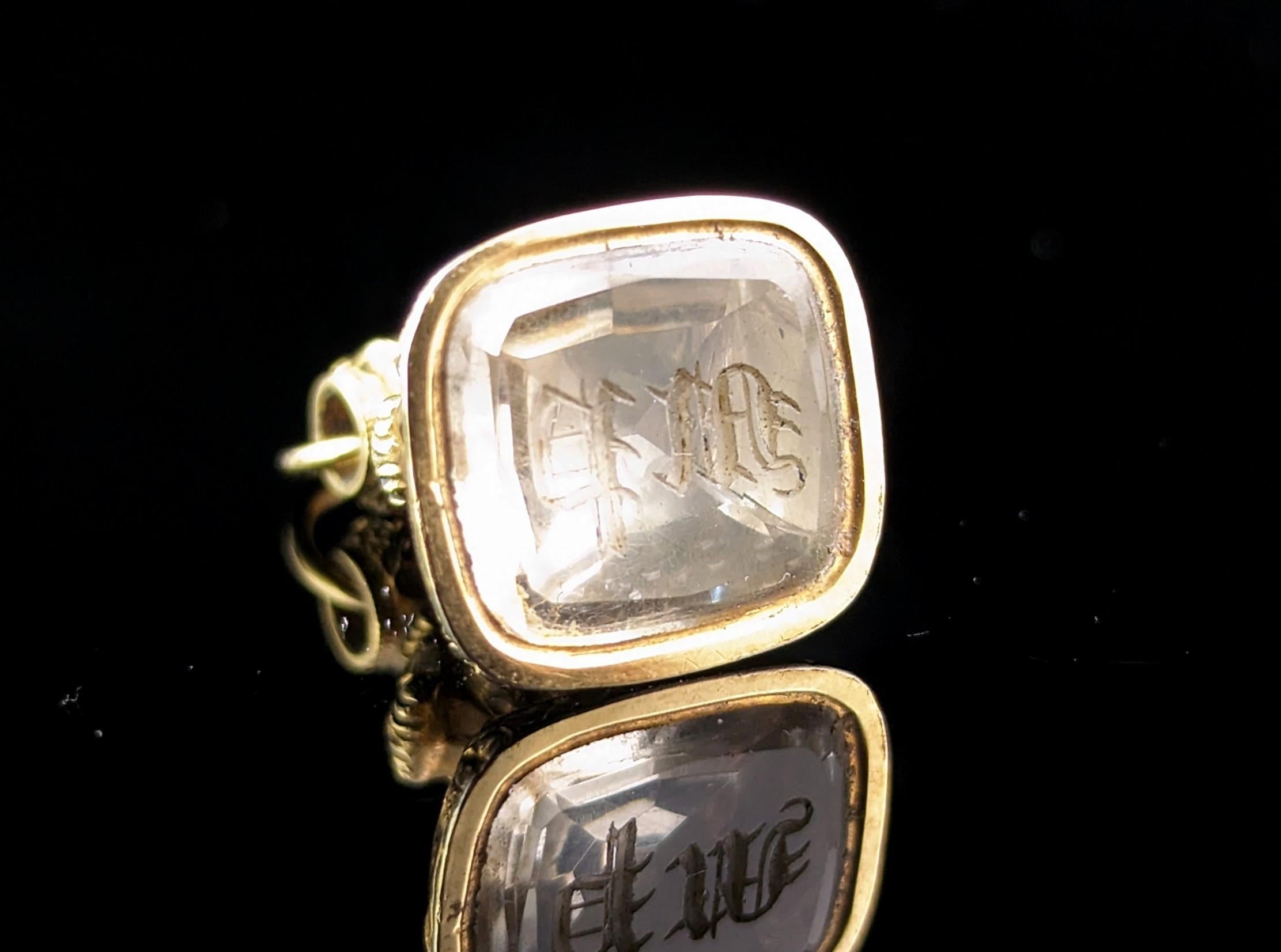 Antique Victorian 9k gold cased seal fob pendant, Quartz, MP initials  3