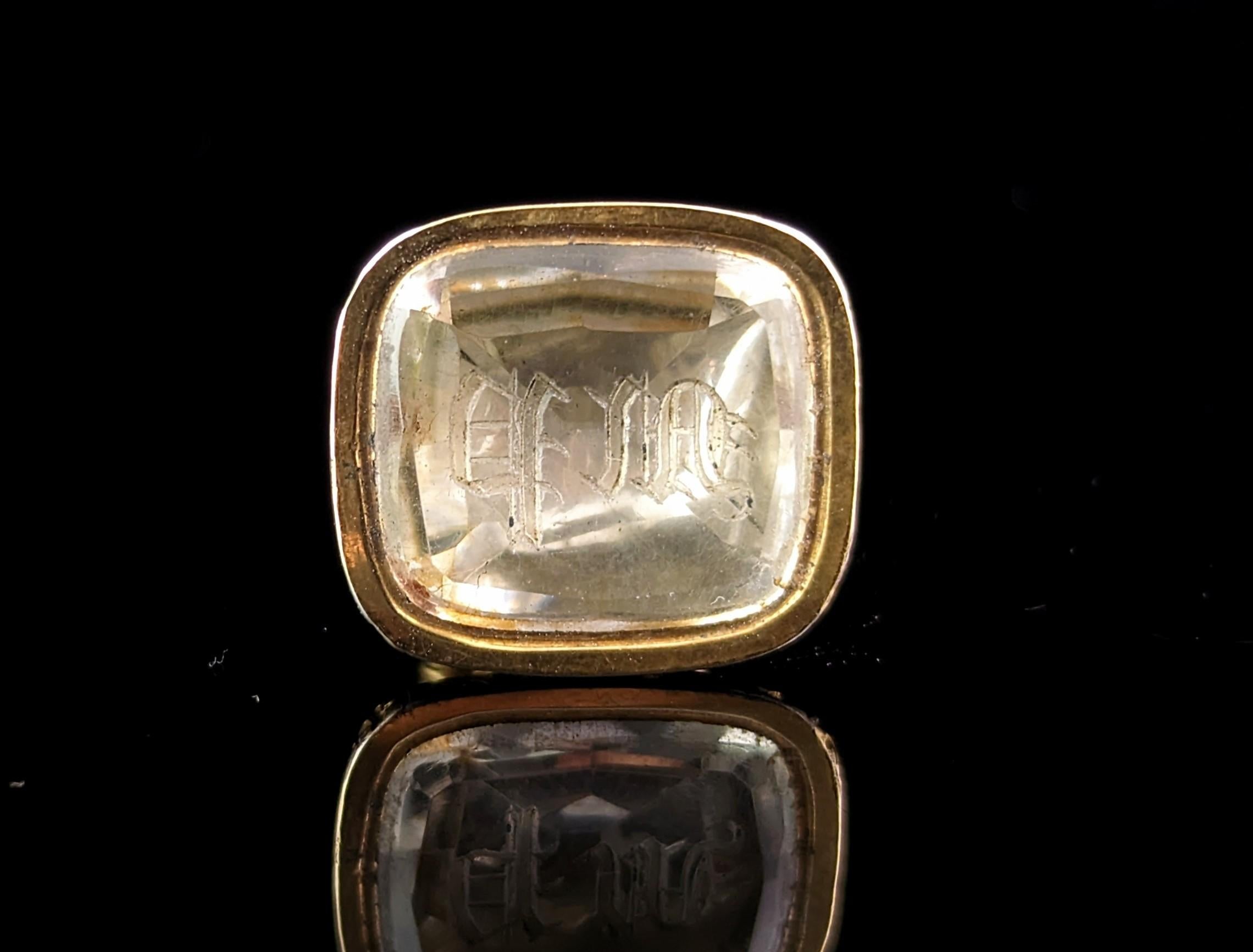 Antique Victorian 9k gold cased seal fob pendant, Quartz, MP initials  4