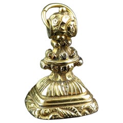 Antique Victorian 9k gold cased seal fob pendant, Quartz, MP initials 