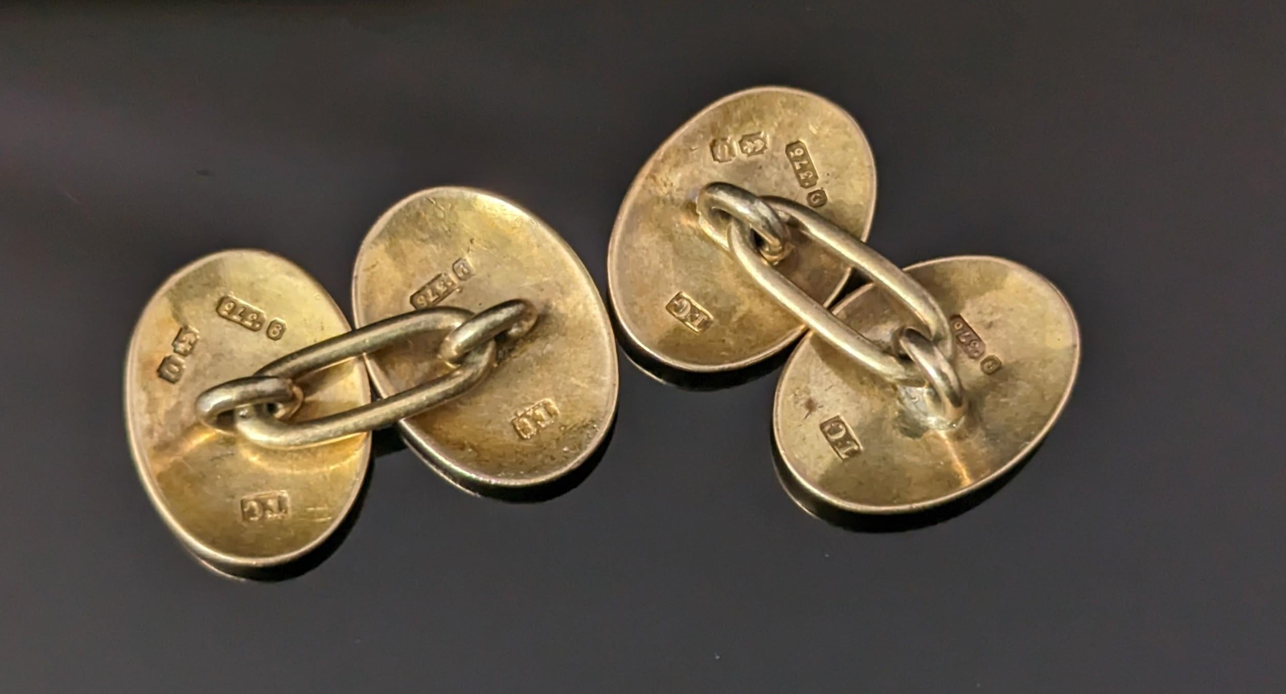 Antique Victorian 9k gold cufflinks, Monogrammed In Good Condition For Sale In NEWARK, GB