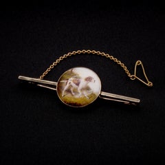 Antique Victorian 9K Gold Enamel Painted Springer Spaniel Brooch, by WB Ford