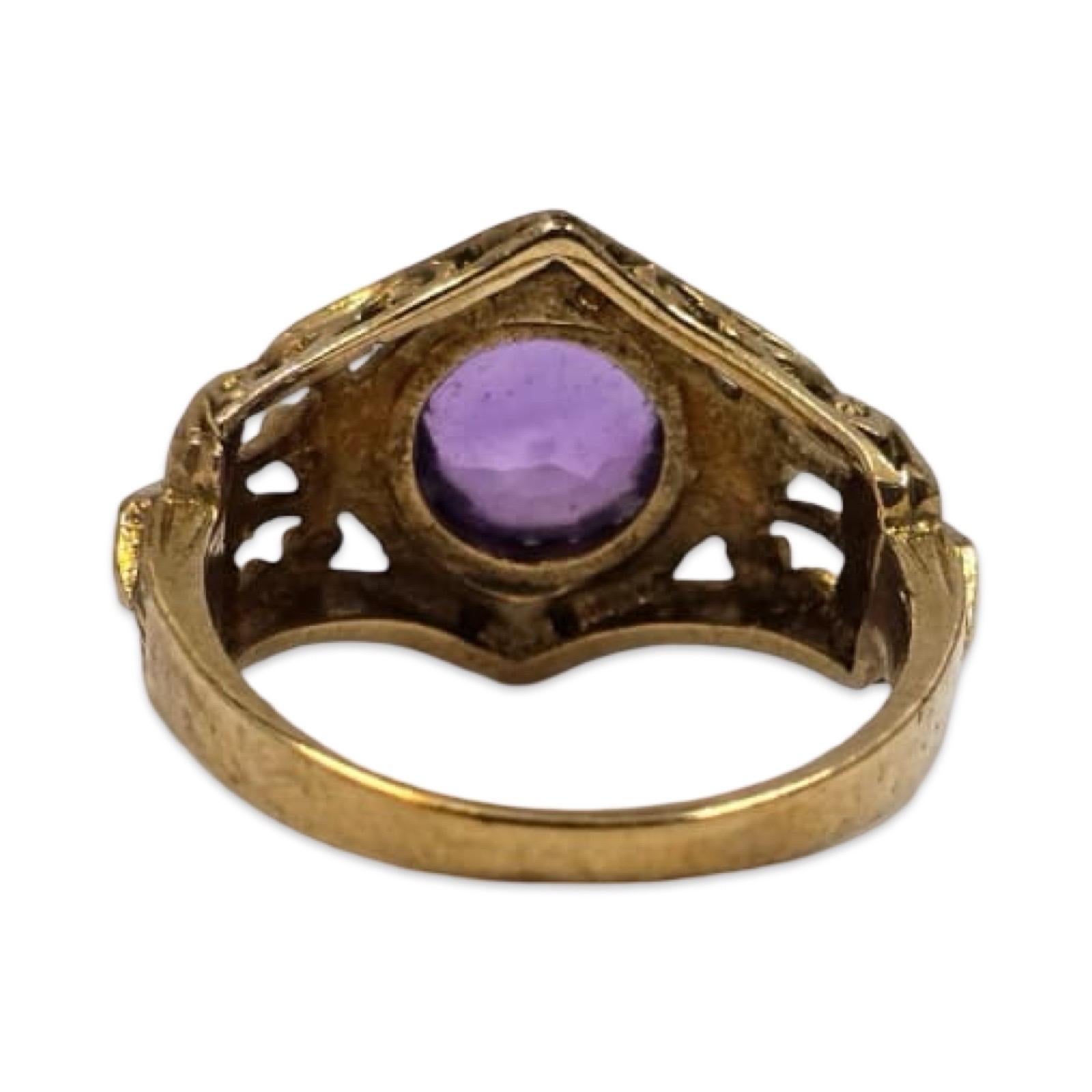Antico anello vittoriano in filigrana d'oro 9K con ametista (con marchio) in vendita 5