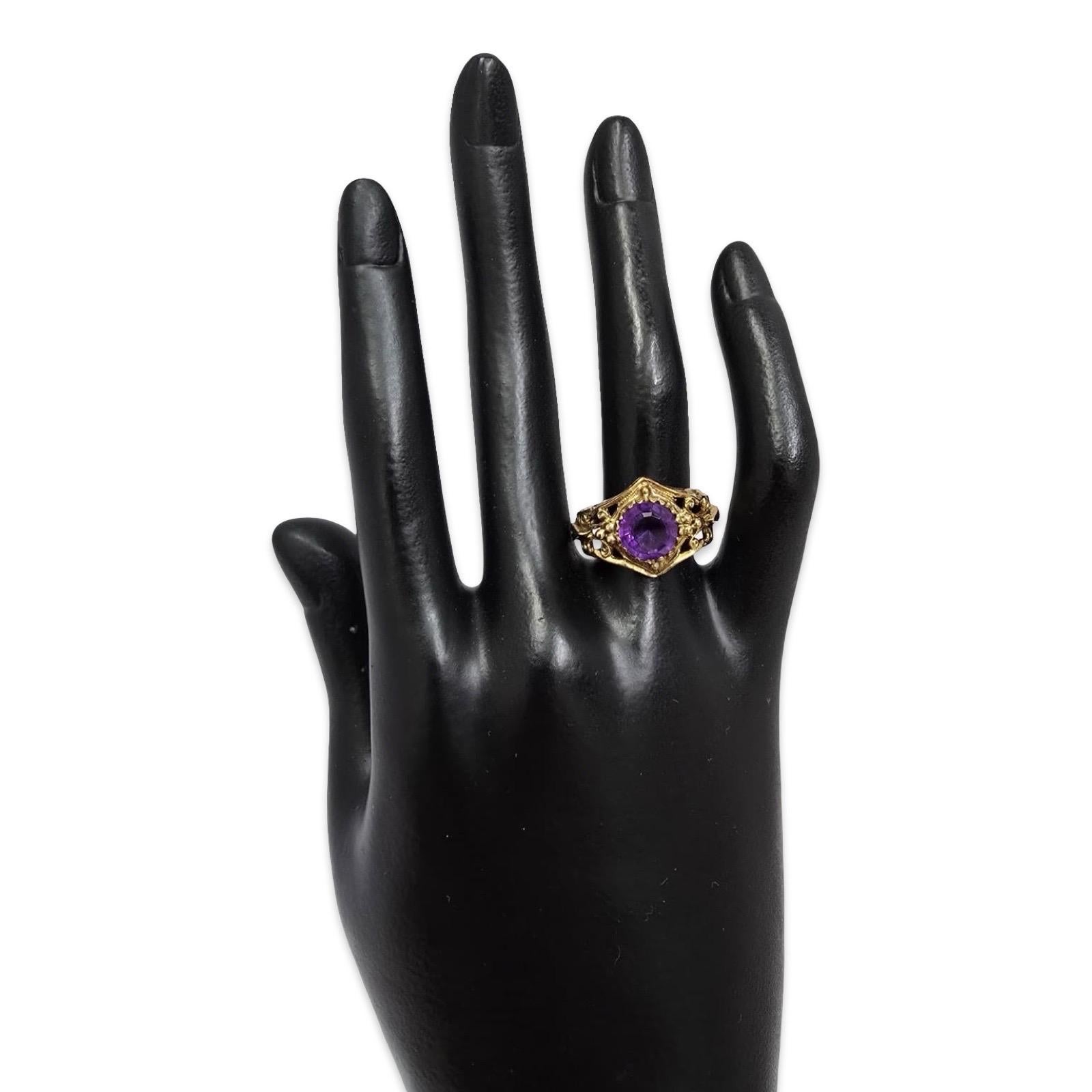 da uomo o donna Antico anello vittoriano in filigrana d'oro 9K con ametista (con marchio) in vendita