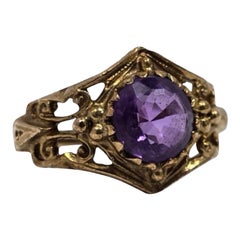 Antique Victorian 9K Gold Filigree Ring with Amethyst (Hallmarked)