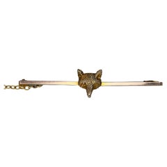 Antique Victorian 9K Gold Fox Head Bar Brooch