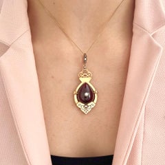 Antique Victorian Garnet and Pearl Gold Locket Pendant, ca. 19th Century