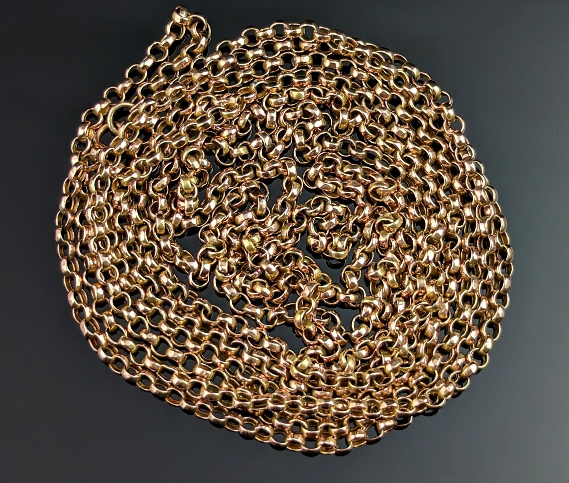 Antique Victorian 9k Gold Longuard Chain Necklace, Muff Chain, Belcher Link 6