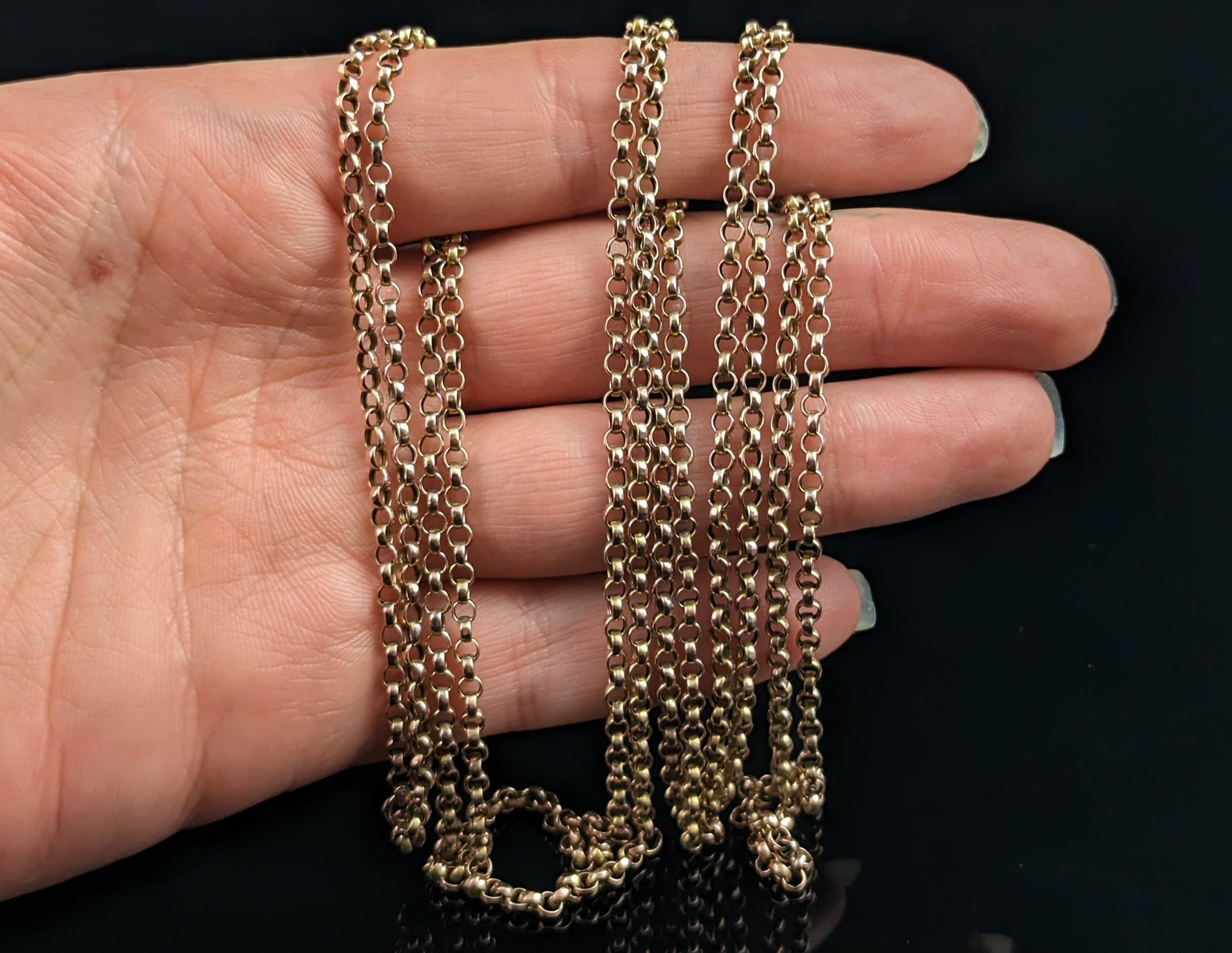 Antique Victorian 9k Gold Longuard Chain Necklace, Muff Chain, Belcher Link 9