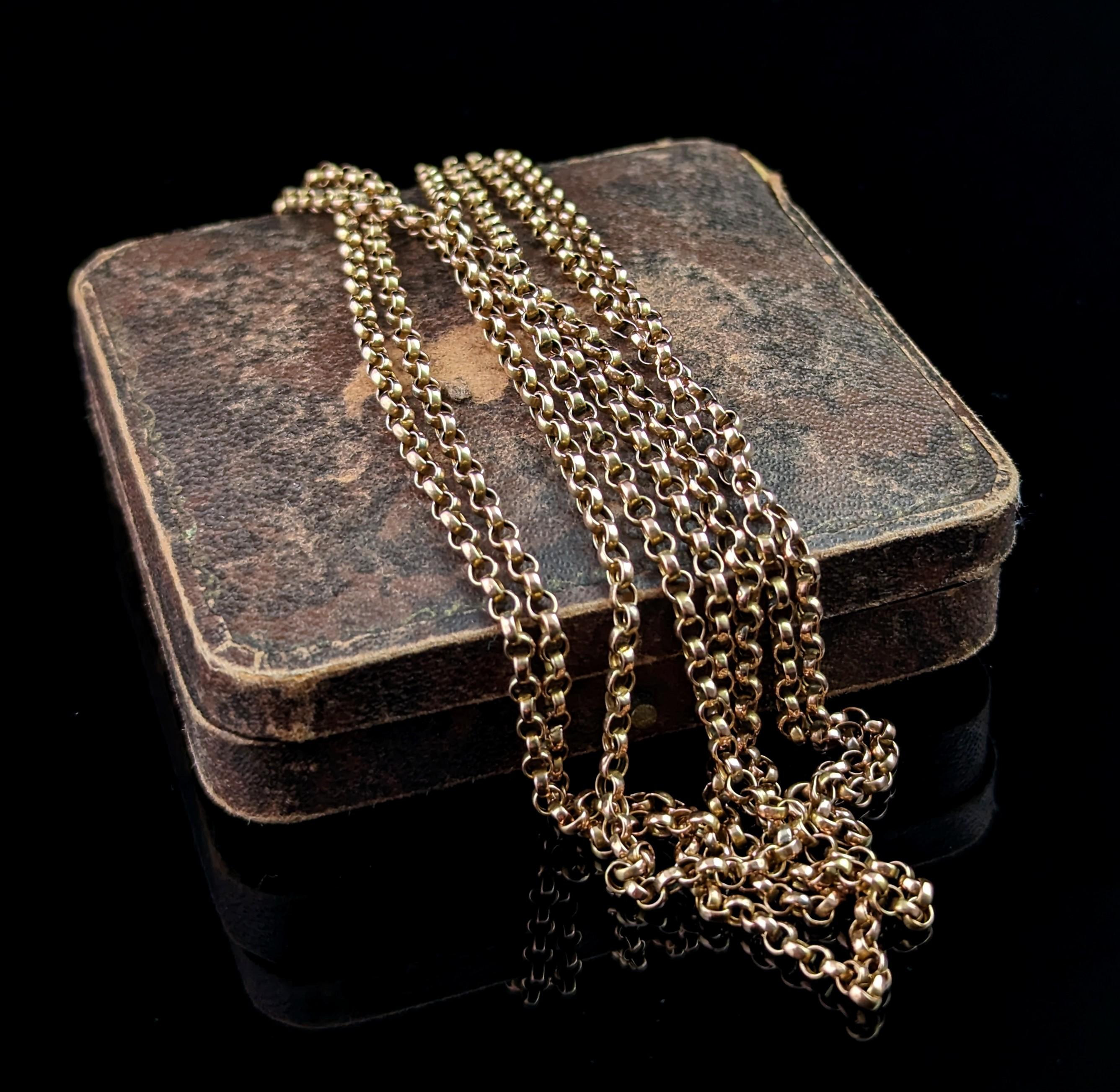 Antike viktorianische 9k Gold Longuard Kette Halskette, Manschettenkette, Gürtelglieder 9
