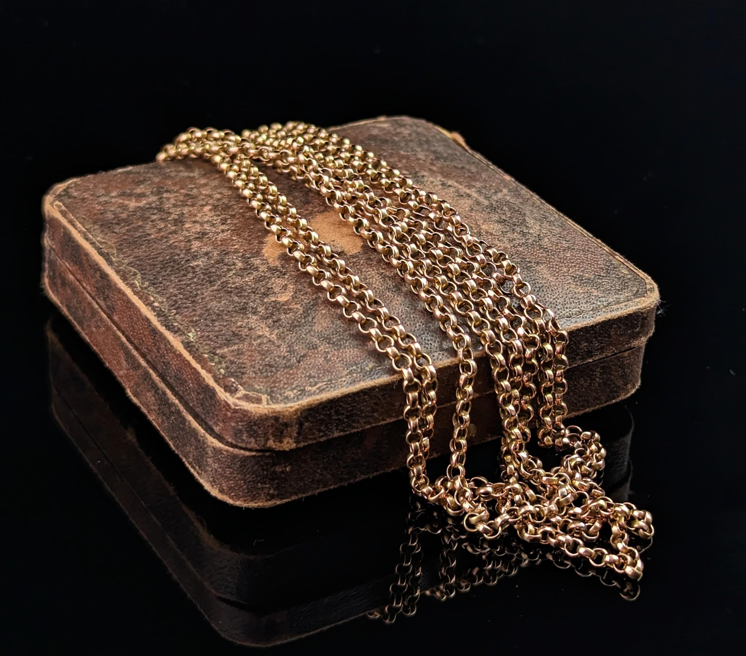 Antique Victorian 9k Gold Longuard Chain Necklace, Muff Chain, Belcher Link 11