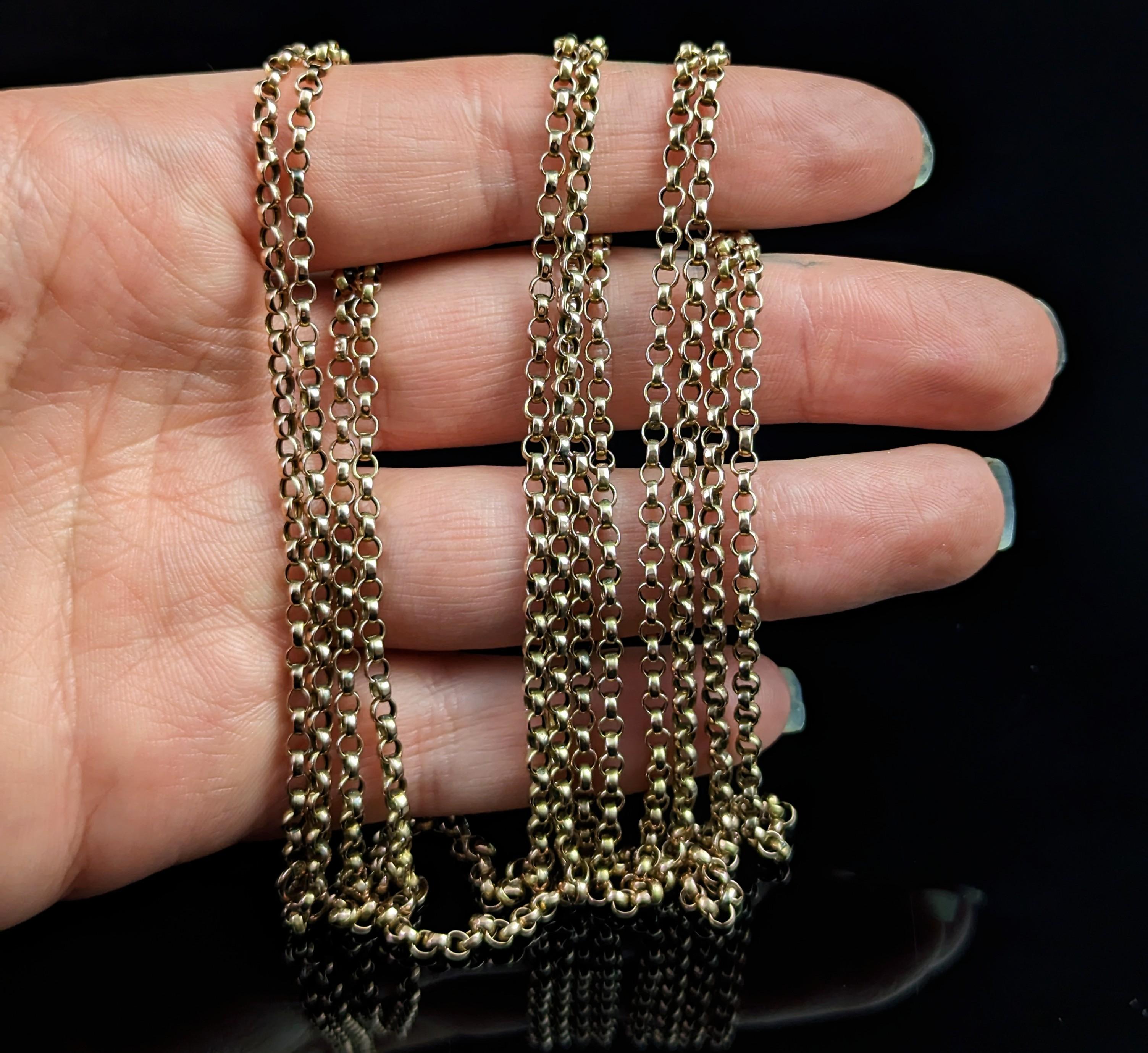 Antique Victorian 9k Gold Longuard Chain Necklace, Muff Chain, Belcher Link 12