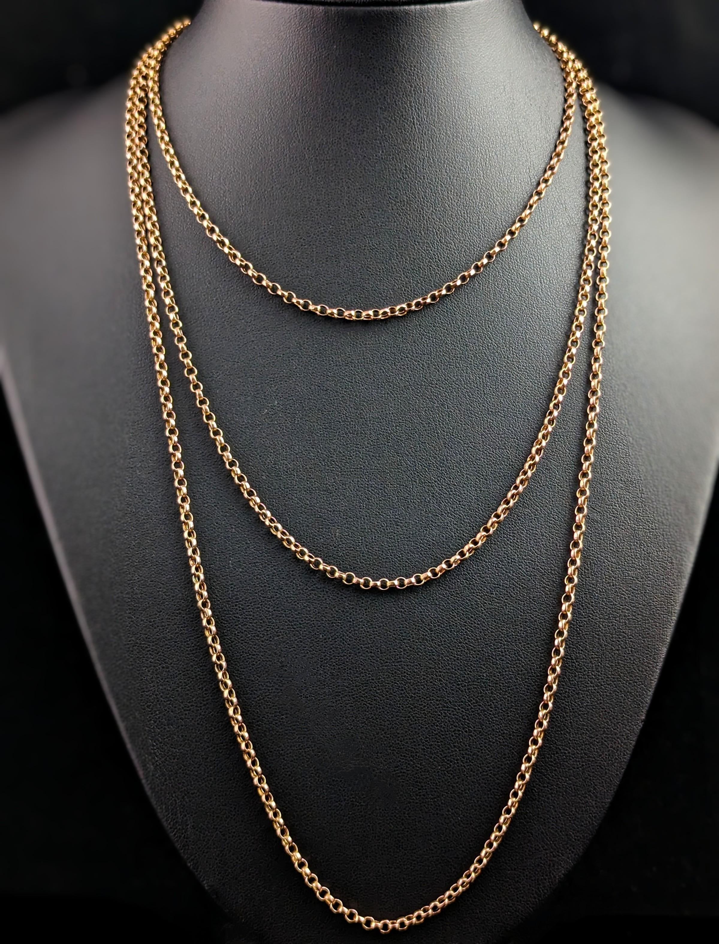 Antique Victorian 9k Gold Longuard Chain Necklace, Muff Chain, Belcher Link 3