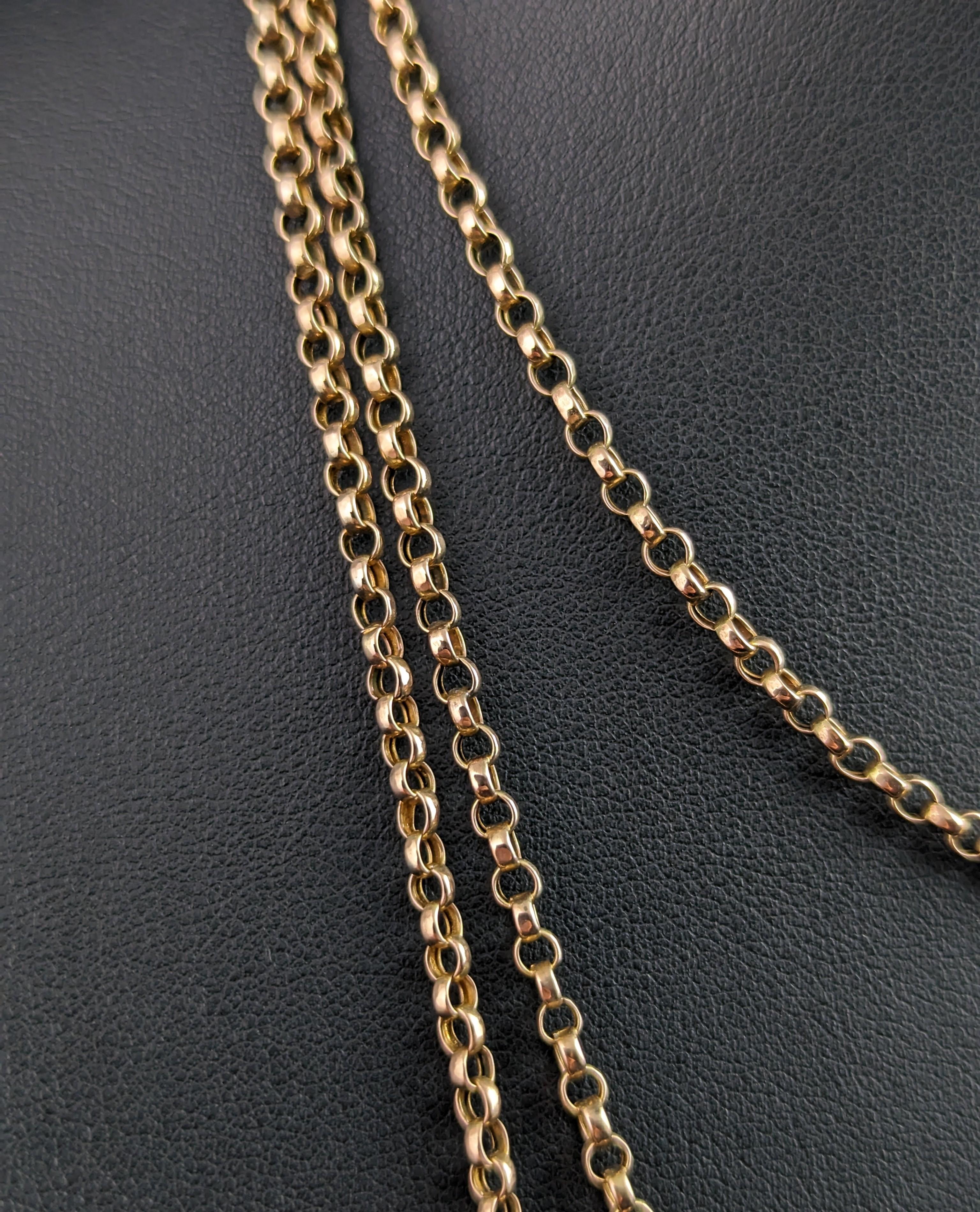 Antique Victorian 9k Gold Longuard Chain Necklace, Muff Chain, Belcher Link 5