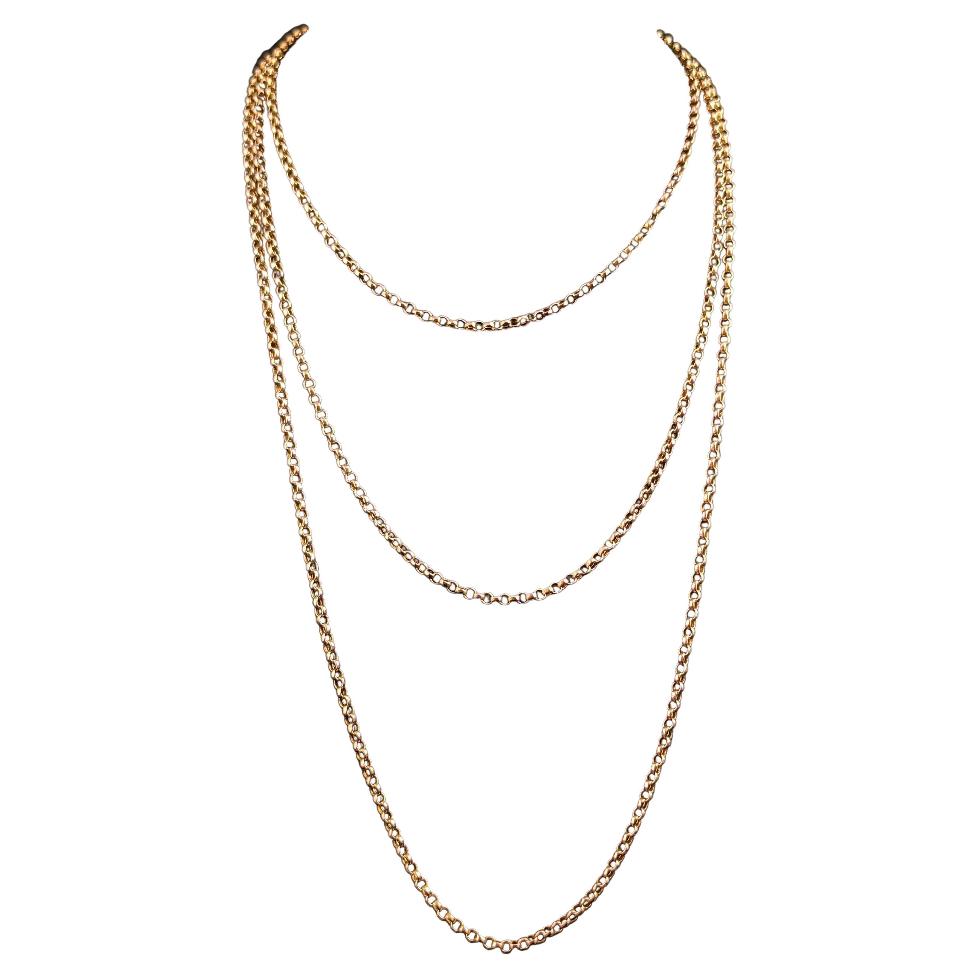 Antike viktorianische 9k Gold Longuard Kette Halskette, Manschettenkette, Gürtelglieder