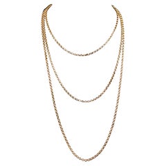 Antique Victorian 9k Gold Longuard Chain Necklace, Muff Chain, Belcher Link
