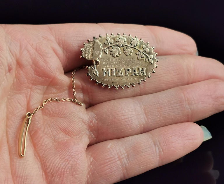 Antique Victorian 9k Gold Mizpah Brooch, Artists Palette at 1stDibs