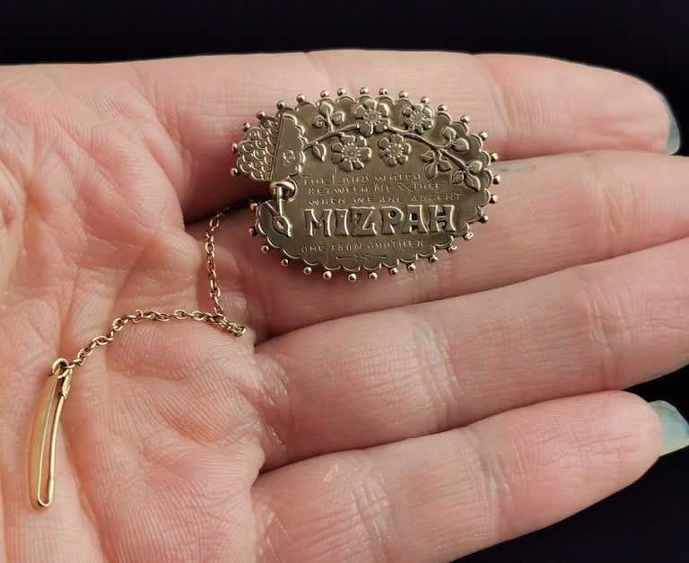 Antique Victorian 9k Gold Mizpah Brooch, Artists Palette at 1stDibs