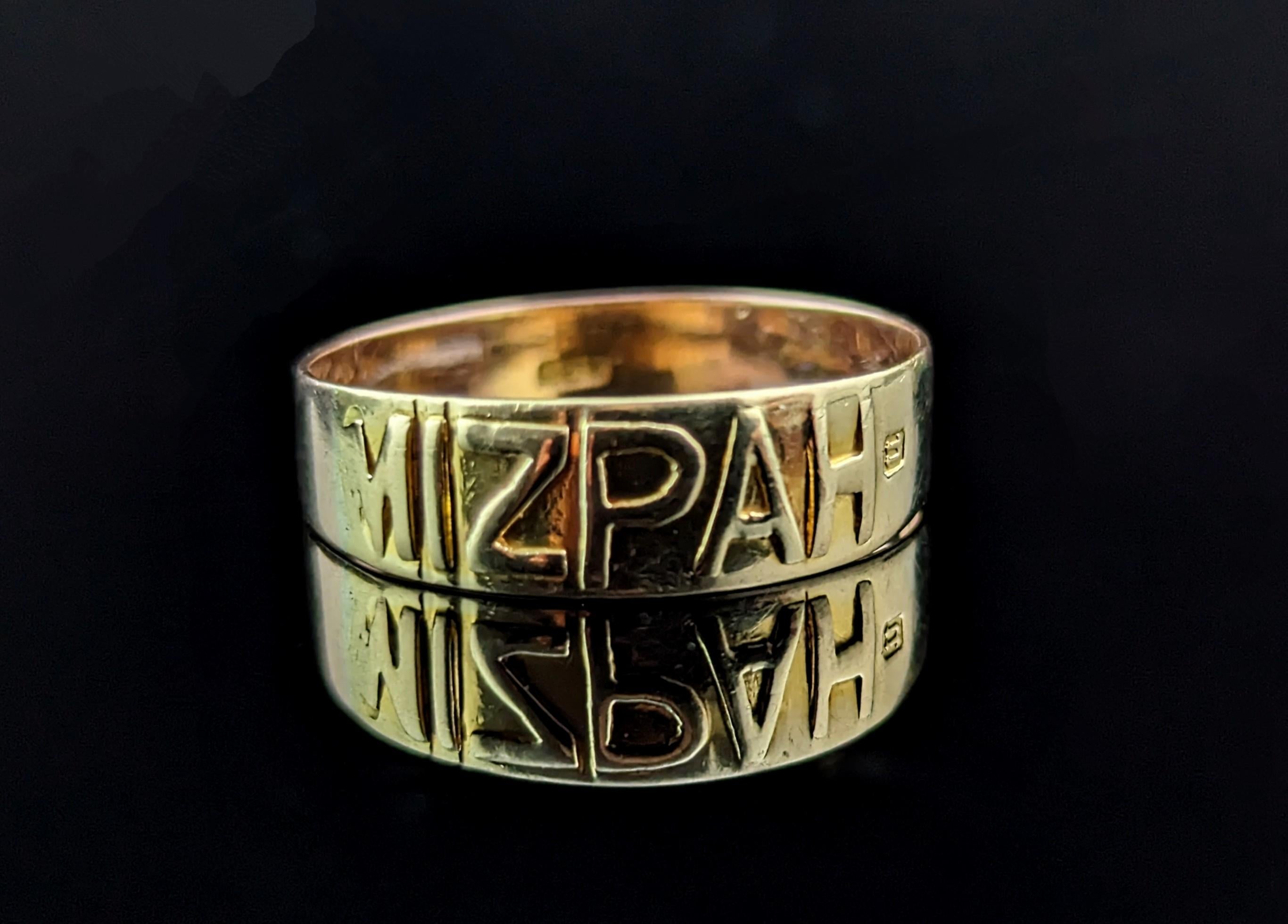 Victorien Ancienne bague victorienne en or 9k Mizpah, bague à anneau  en vente