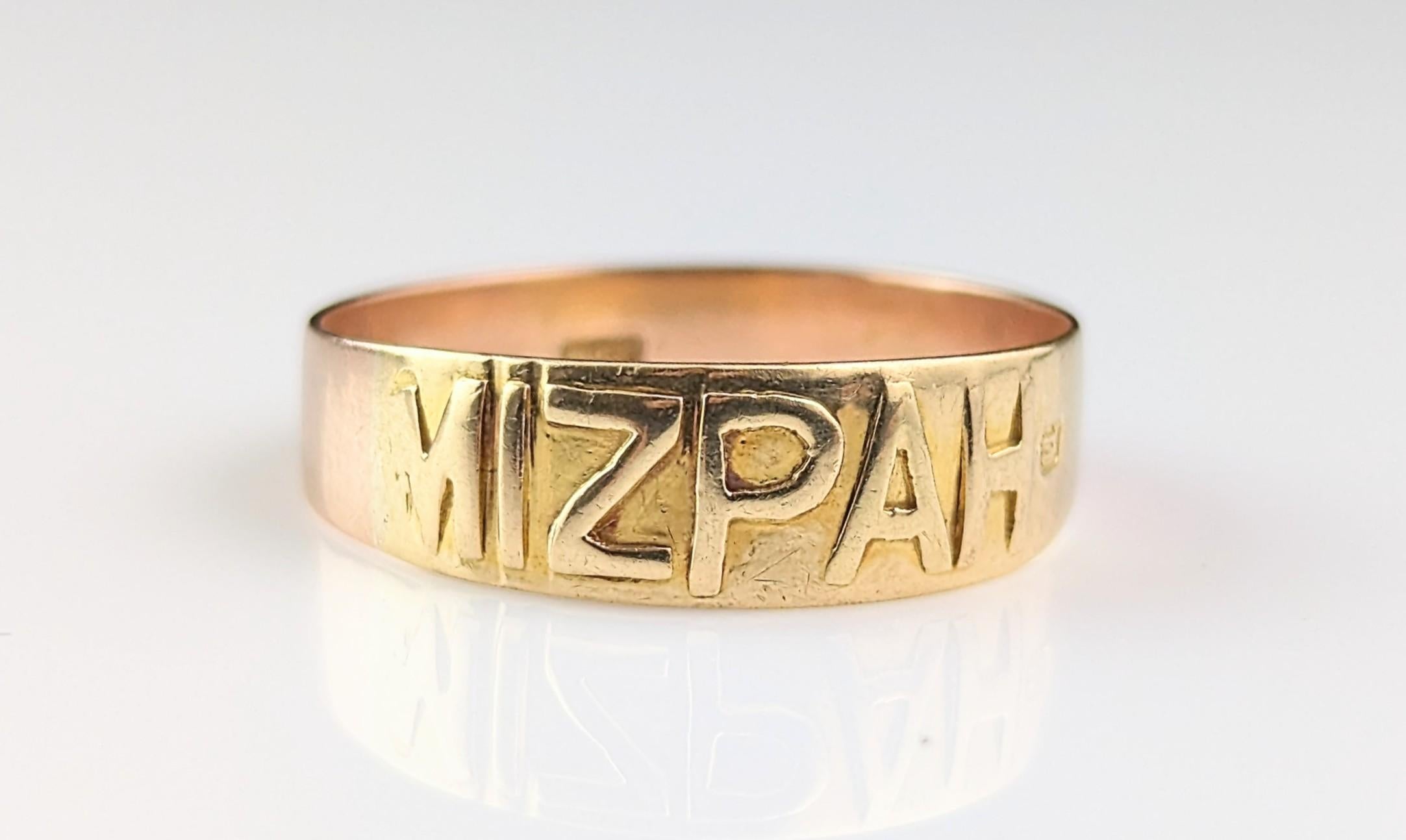 Antiker viktorianischer Mizpah-Ring aus 9 Karat Gold, Bandring  für Damen oder Herren im Angebot