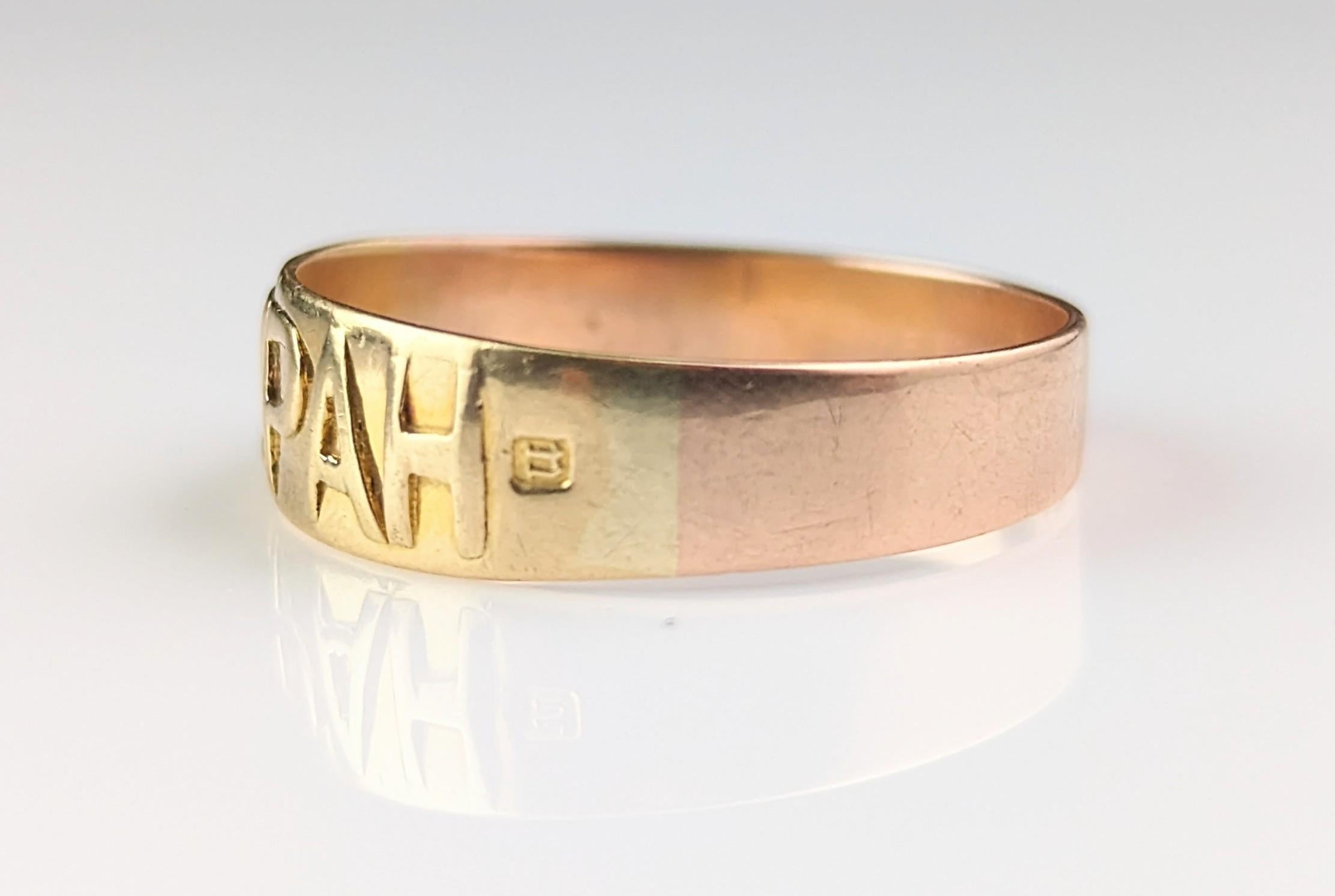 Antiker viktorianischer Mizpah-Ring aus 9 Karat Gold, Bandring  im Angebot 1