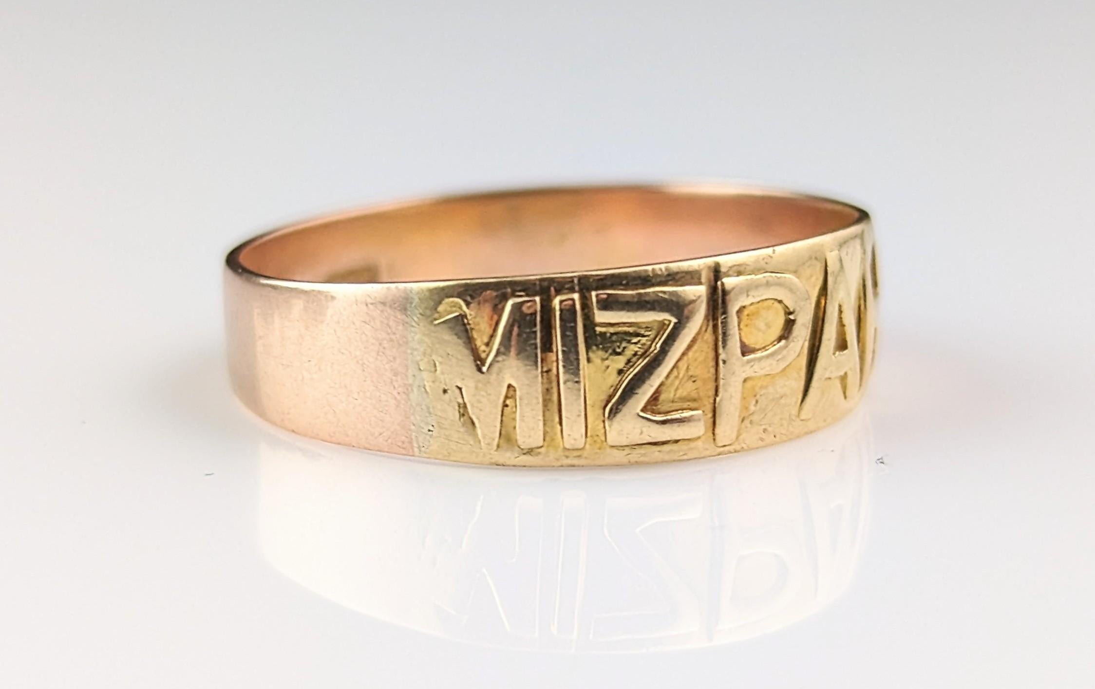 Antiker viktorianischer Mizpah-Ring aus 9 Karat Gold, Bandring  im Angebot 2
