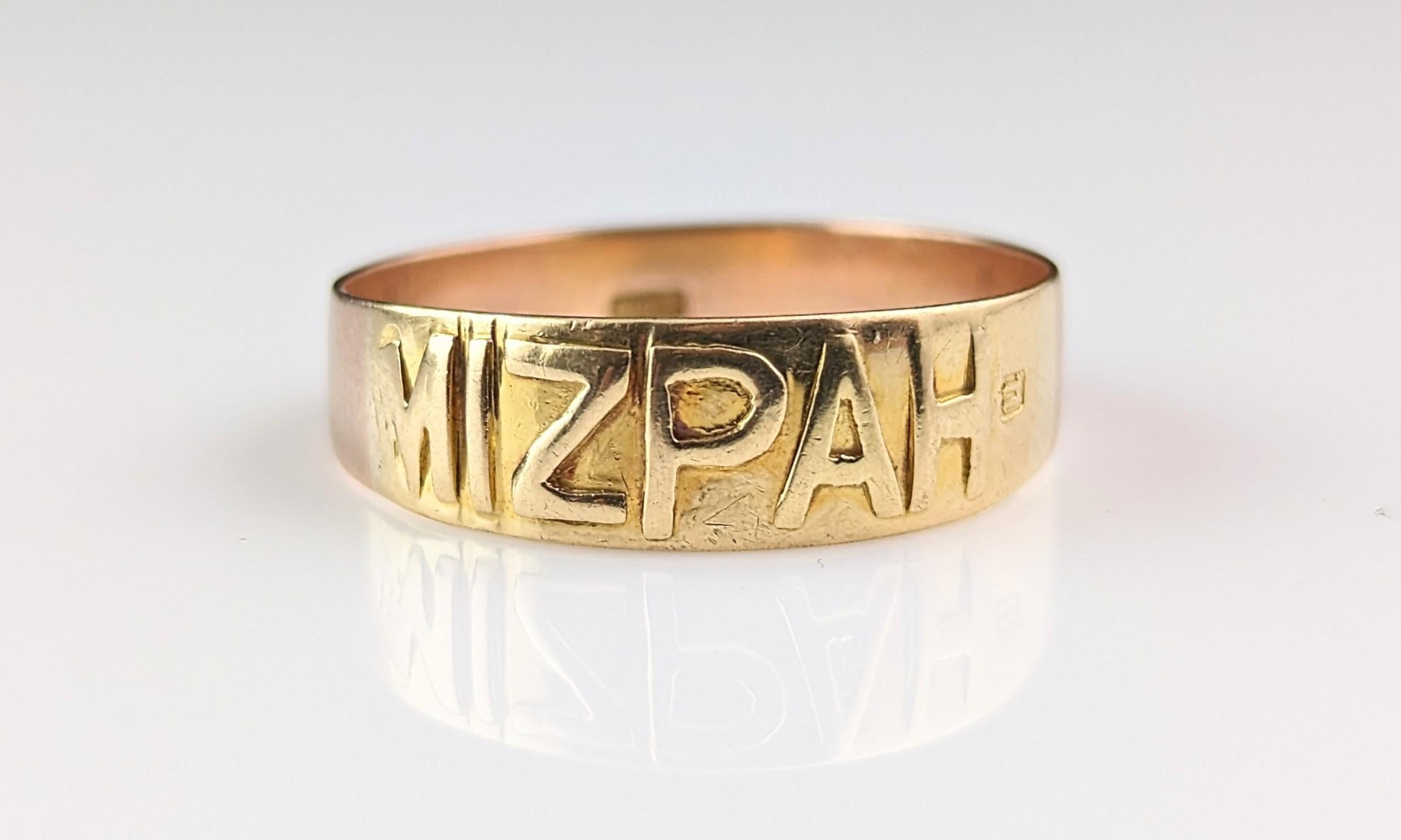 Antiker viktorianischer Mizpah-Ring aus 9 Karat Gold, Bandring  im Angebot 3