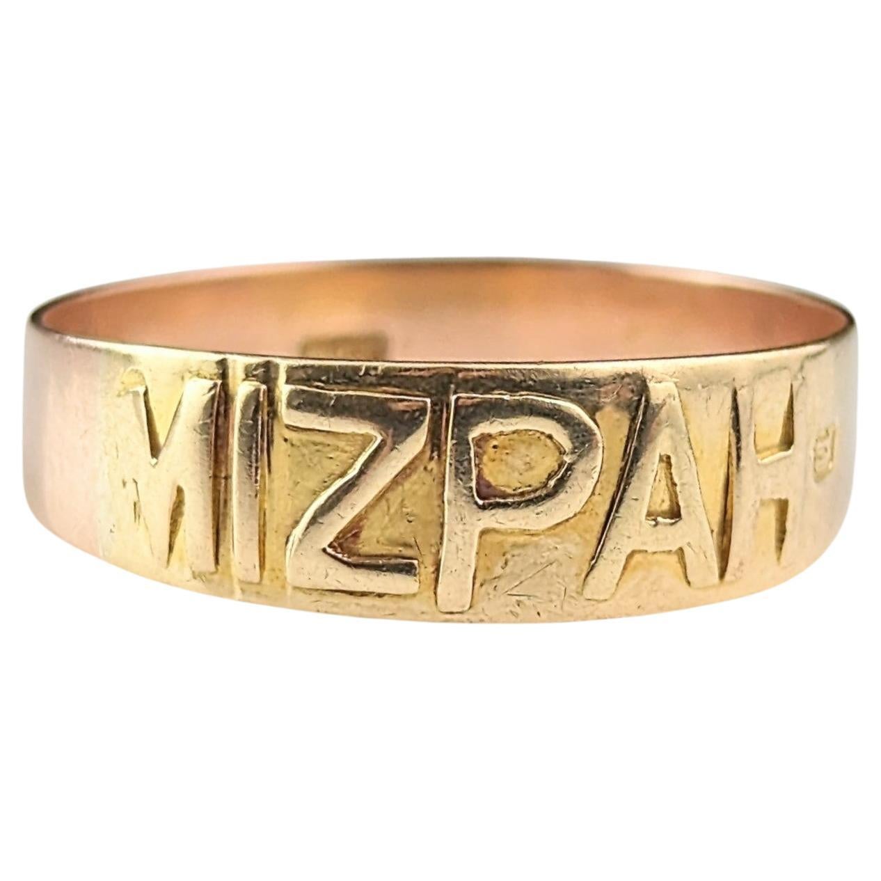 Antiker viktorianischer Mizpah-Ring aus 9 Karat Gold, Bandring  im Angebot