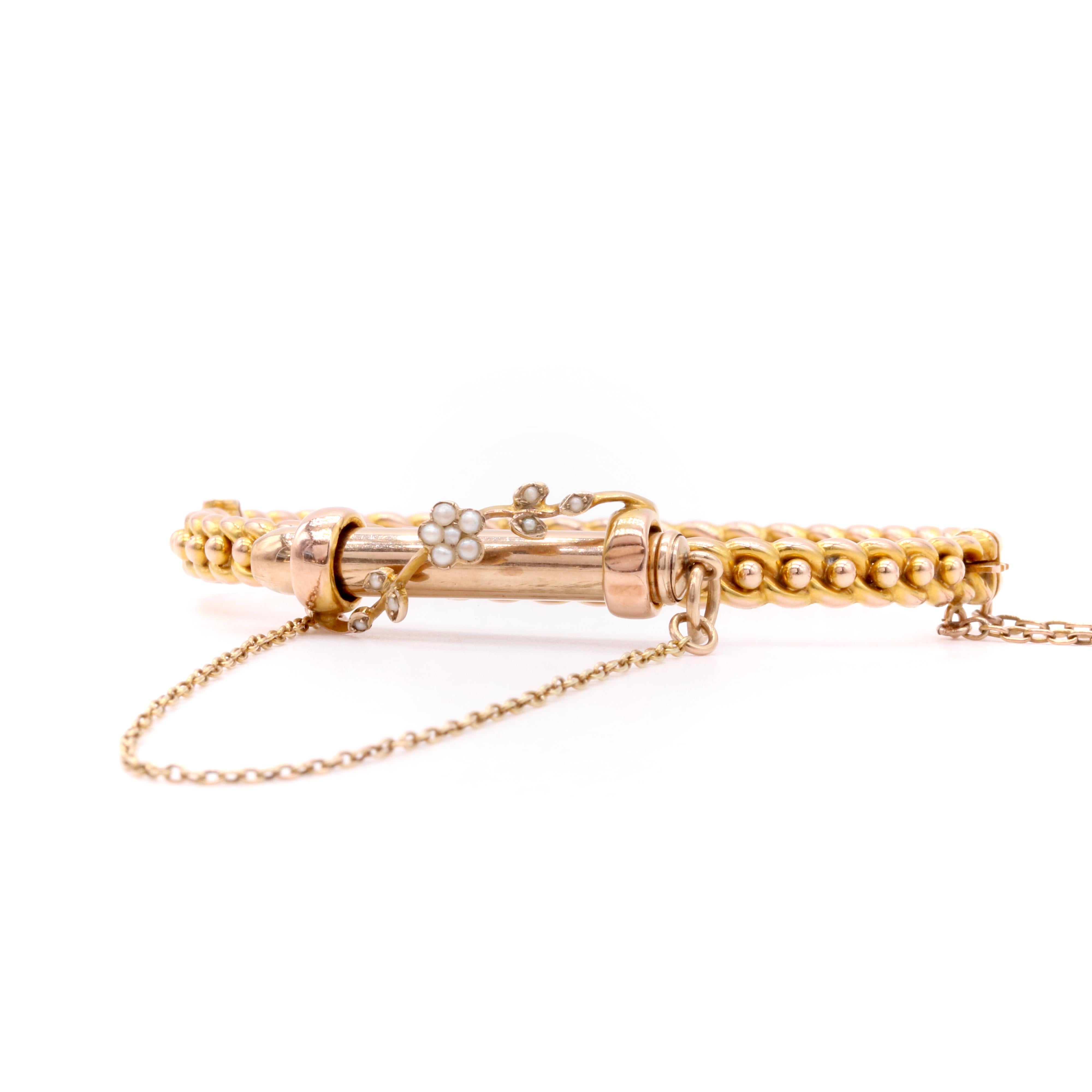 Bracelet ancien victorien propulsant un crayon en or 9 carats et perles dans un coffret ancien en vente 4