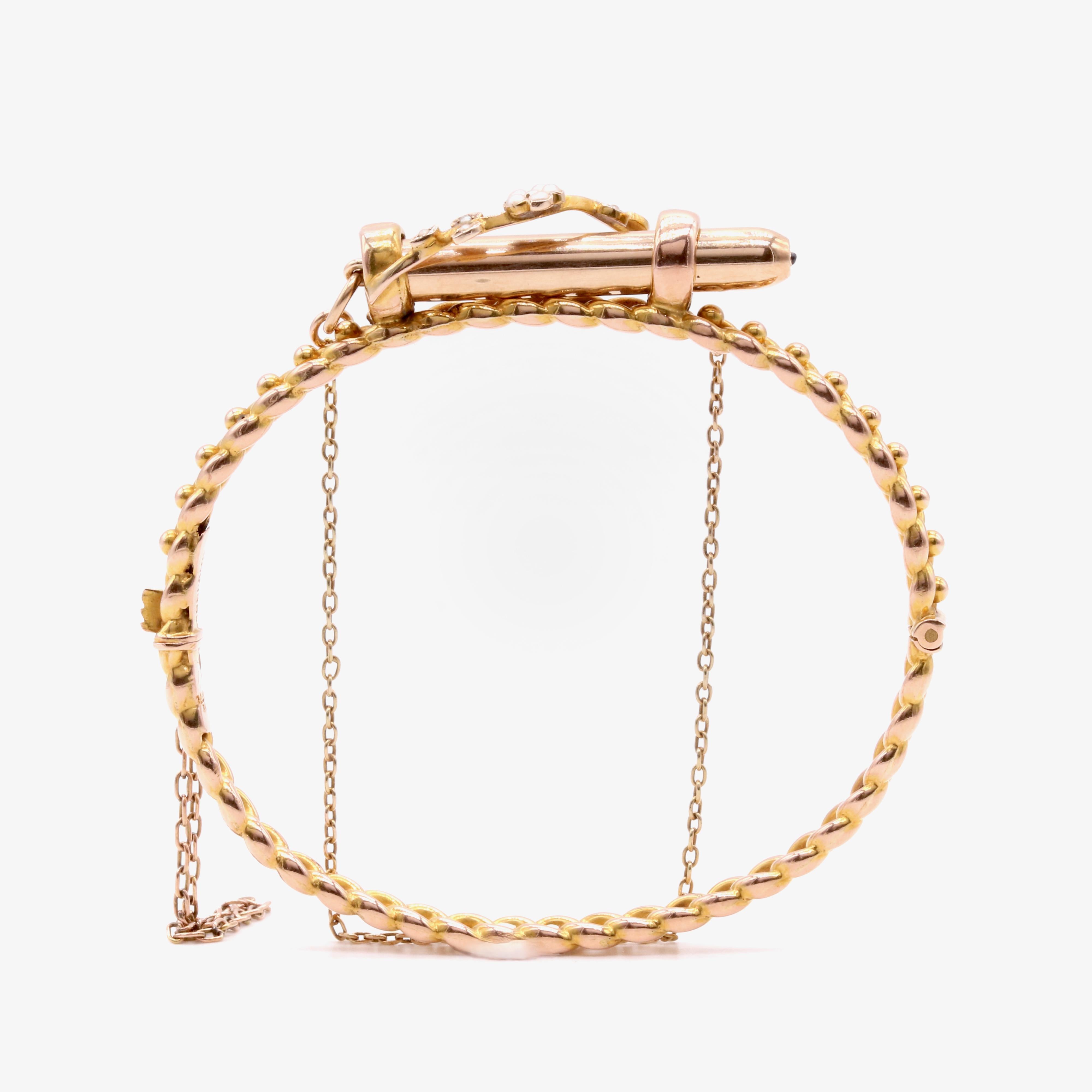 Bracelet ancien victorien propulsant un crayon en or 9 carats et perles dans un coffret ancien Unisexe en vente