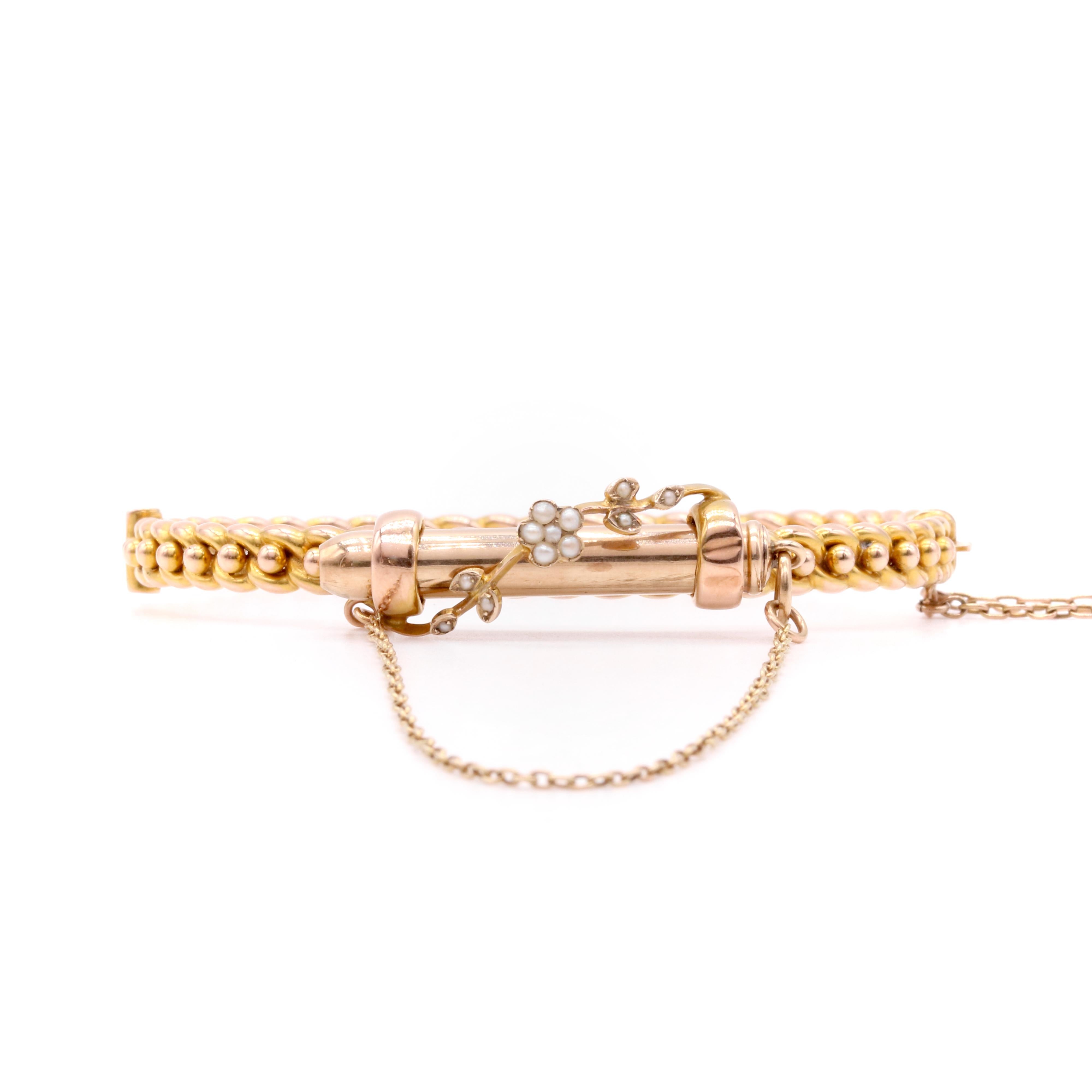 Bracelet ancien victorien propulsant un crayon en or 9 carats et perles dans un coffret ancien en vente 2