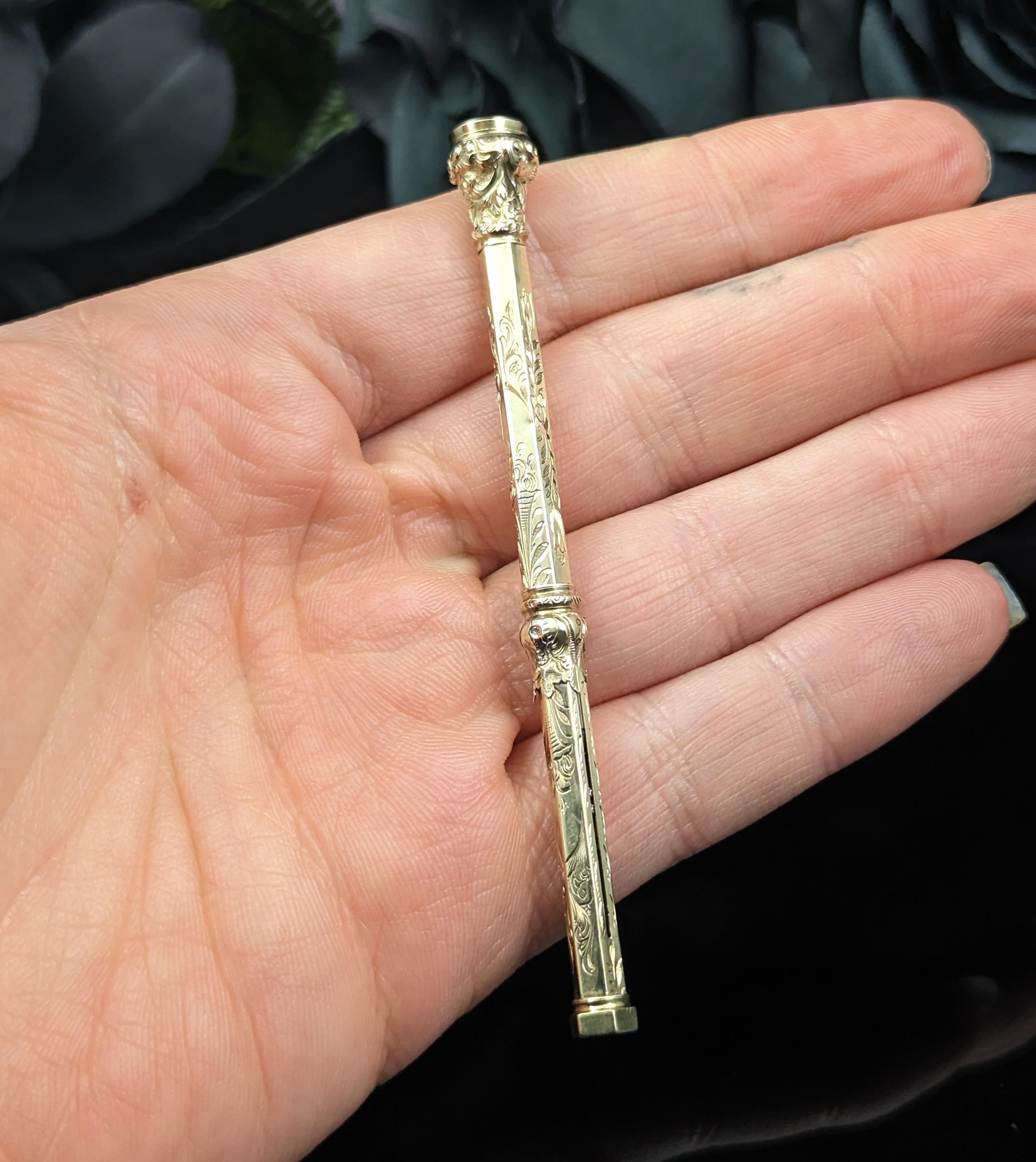 Women's or Men's Antique Victorian 9k Gold Propelling Pencil, Citrine Seal Top