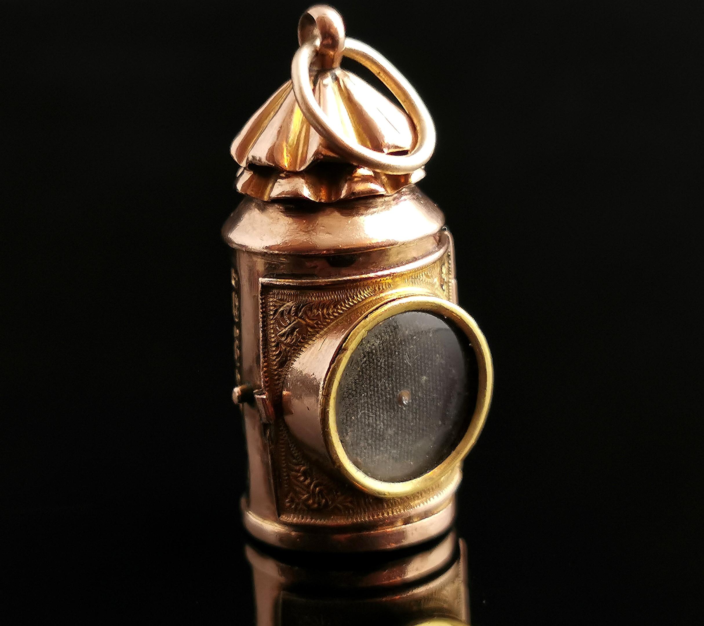 Antique Victorian 9k Gold Railway Lantern Pendant, Carnelian 3
