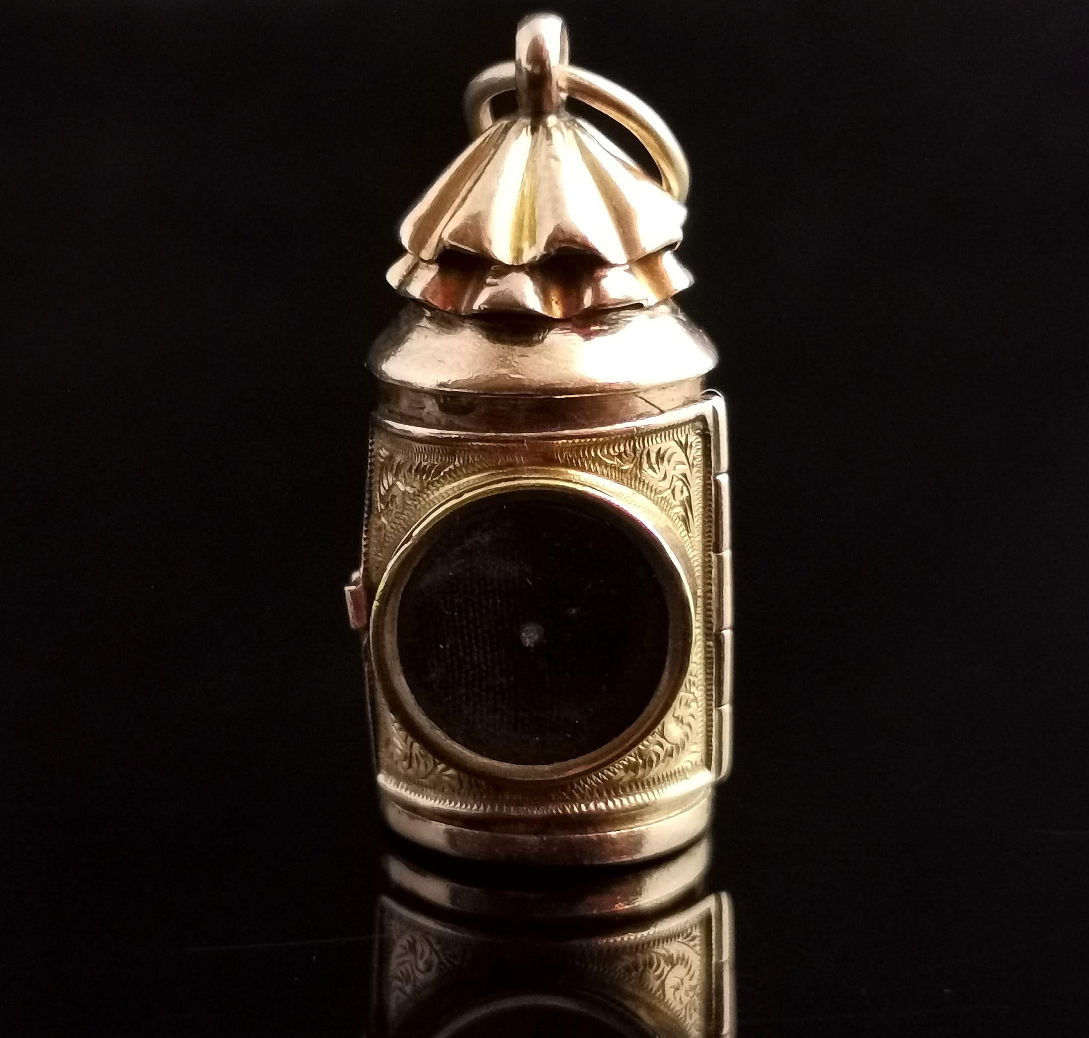 Antique Victorian 9k Gold Railway Lantern Pendant, Carnelian 4