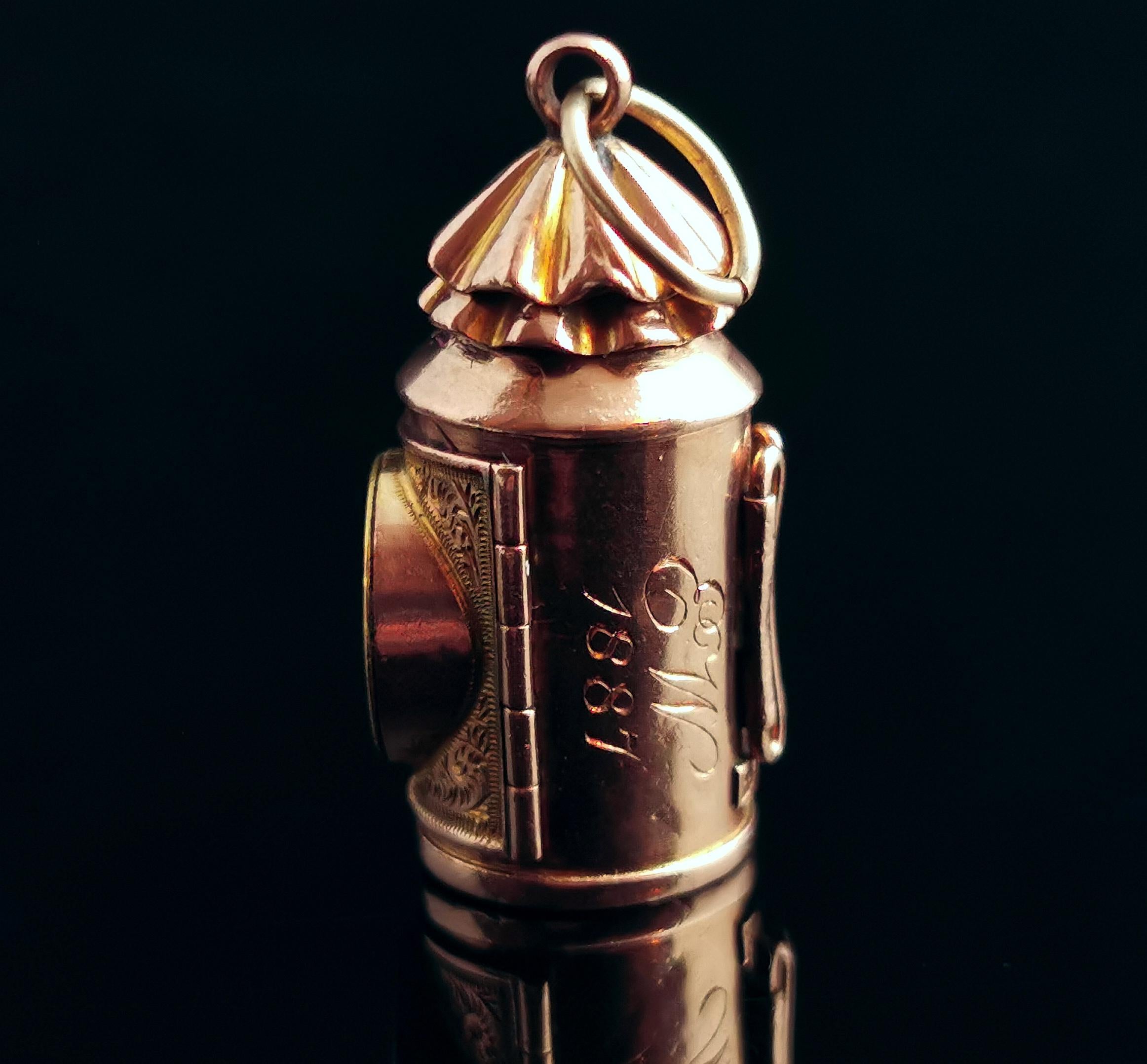 Antique Victorian 9k Gold Railway Lantern Pendant, Carnelian 5