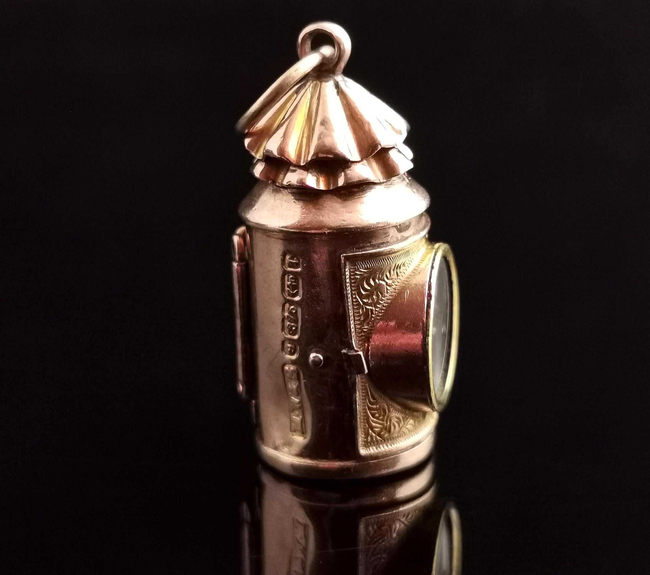 Antique Victorian 9k Gold Railway Lantern Pendant, Carnelian 8