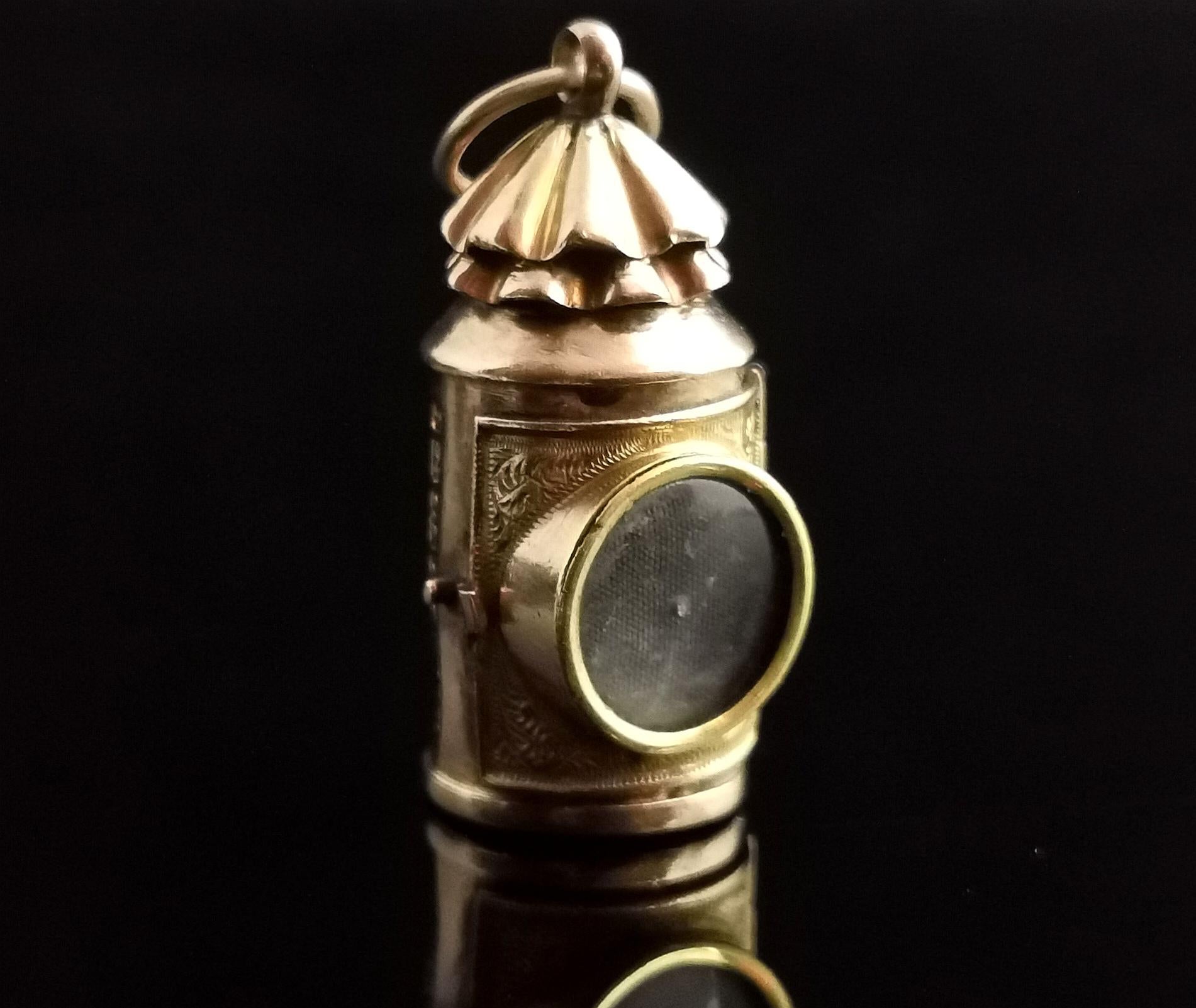 Antique Victorian 9k Gold Railway Lantern Pendant, Carnelian 10