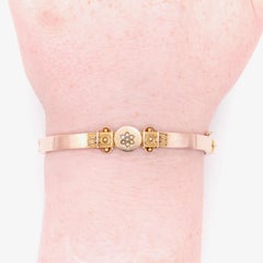 Antique Victorian 9K Gold Seed Pearl Etruscan Revival Bangle