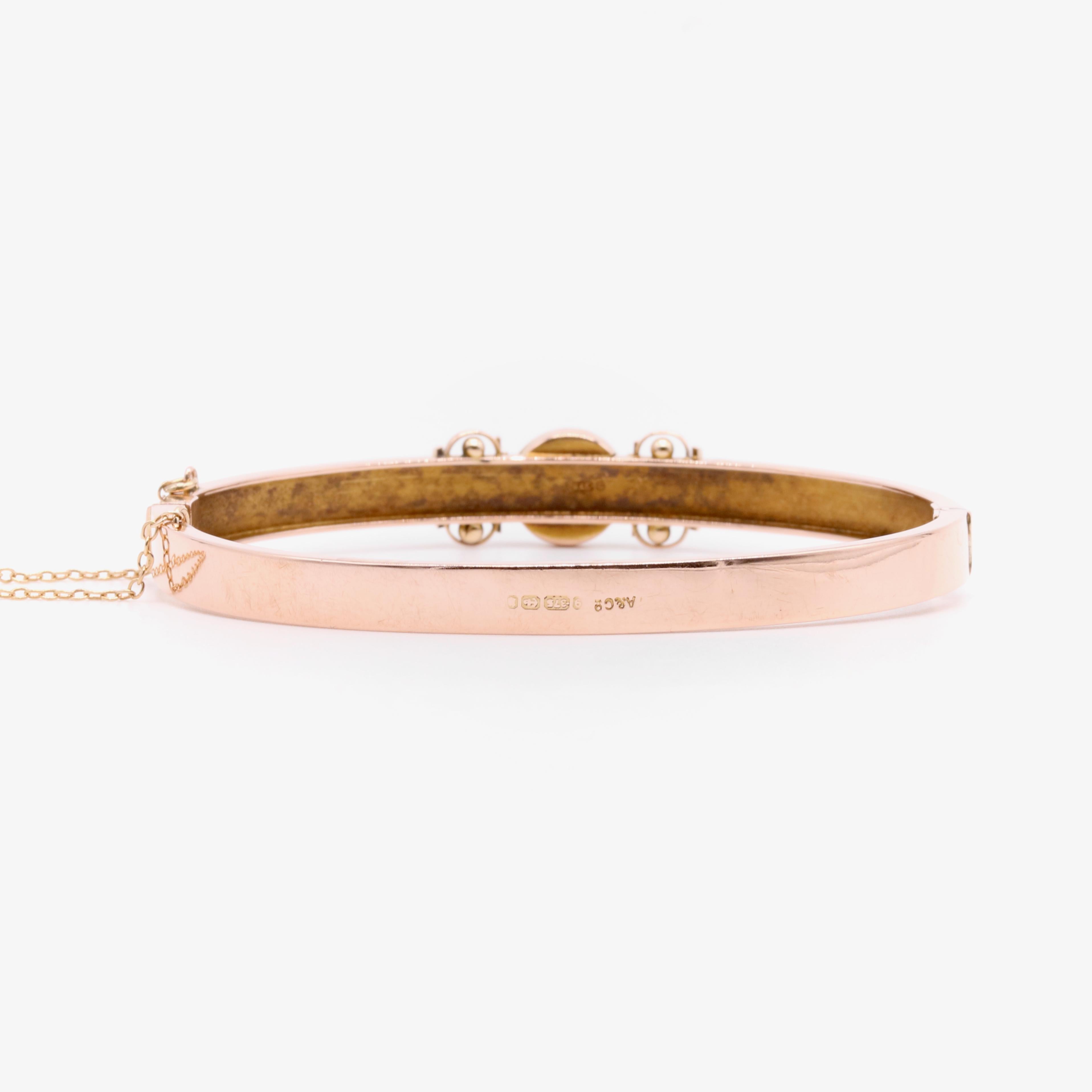 Antique Victorian 9K Gold Seed Pearl Etruscan Revival Bangle For Sale 2